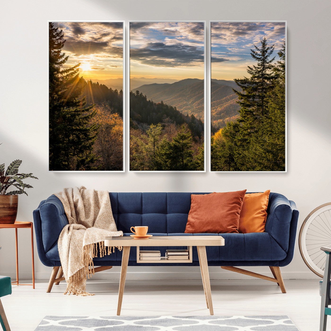 73692479-MGV-CV-36X24-Smoky Mountains Wall Art Canvas Print, Framed Forest Mountain Art Picture Print, Spring Mountain Perfect Spring Style Decor