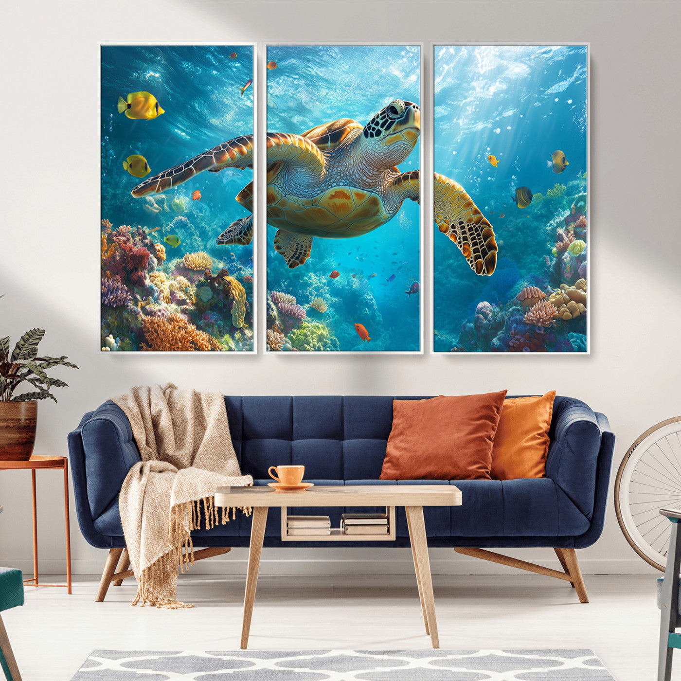 37623-MGV-CV-36X24-Sea Turtle Wall Art – Underwater Ocean Canvas Print with Coral Reef and Tropical Fish, Marine Life Painting Poster for Living