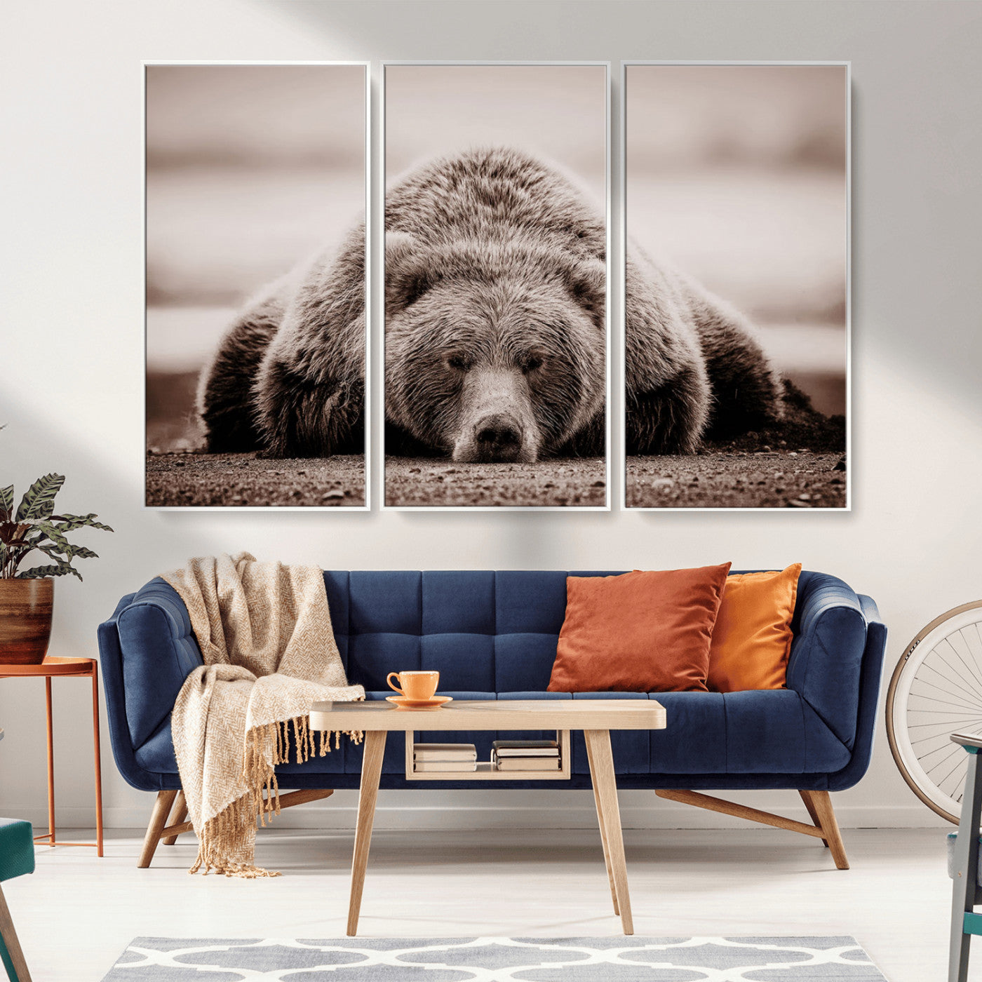 20611-MGV-CV-36X24-Grizzly Bear Wall Art – Majestic Wildlife Sepia Canvas Print, Rustic Nature Animal Artwork for Cabin, Lodge, Living Room, Bedroom,