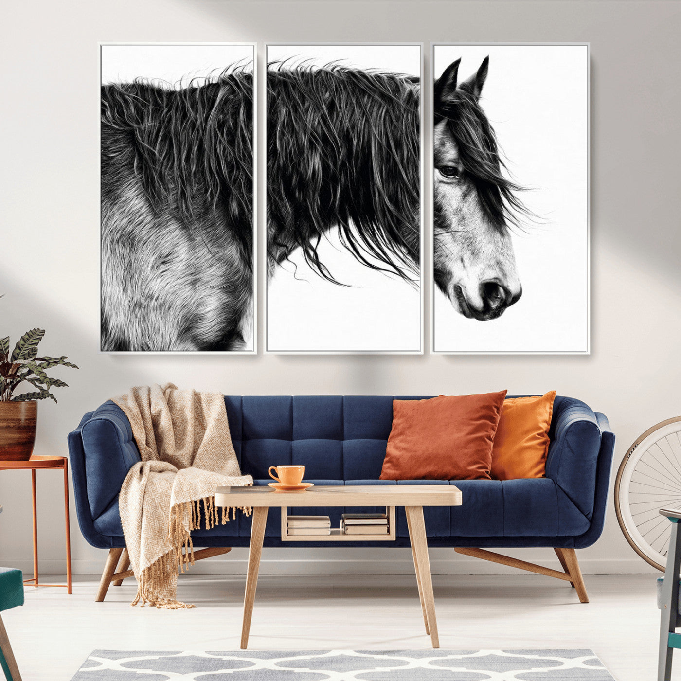 57694-MGV-CV-36X24-Horse Portrait Wall Art – Black and White Canvas Print with Detailed Stallion Profile, Rustic Farmhouse Equestrian Artwork for