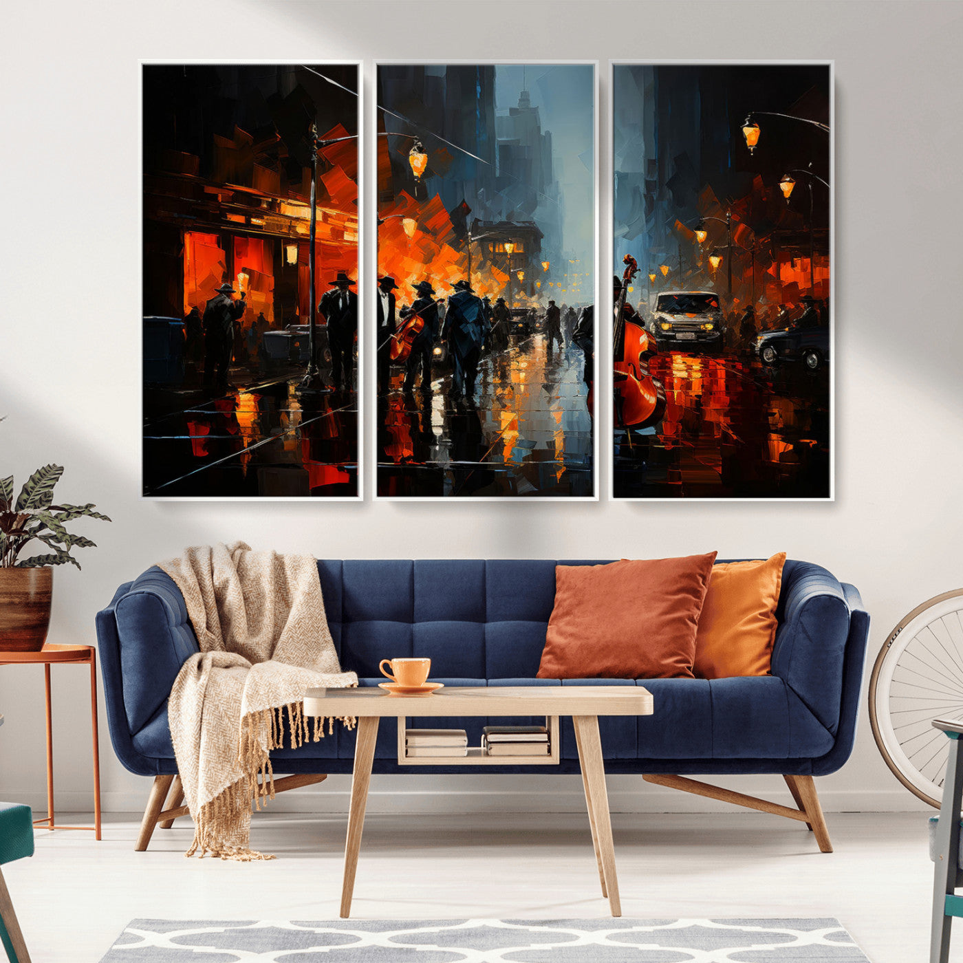 32816-MGV-CV-36X24-City Jazz Night Wall Art – Modern Abstract Urban Street Scene Canvas Print, Moody Music-Themed Decor for Living Room, Office, or