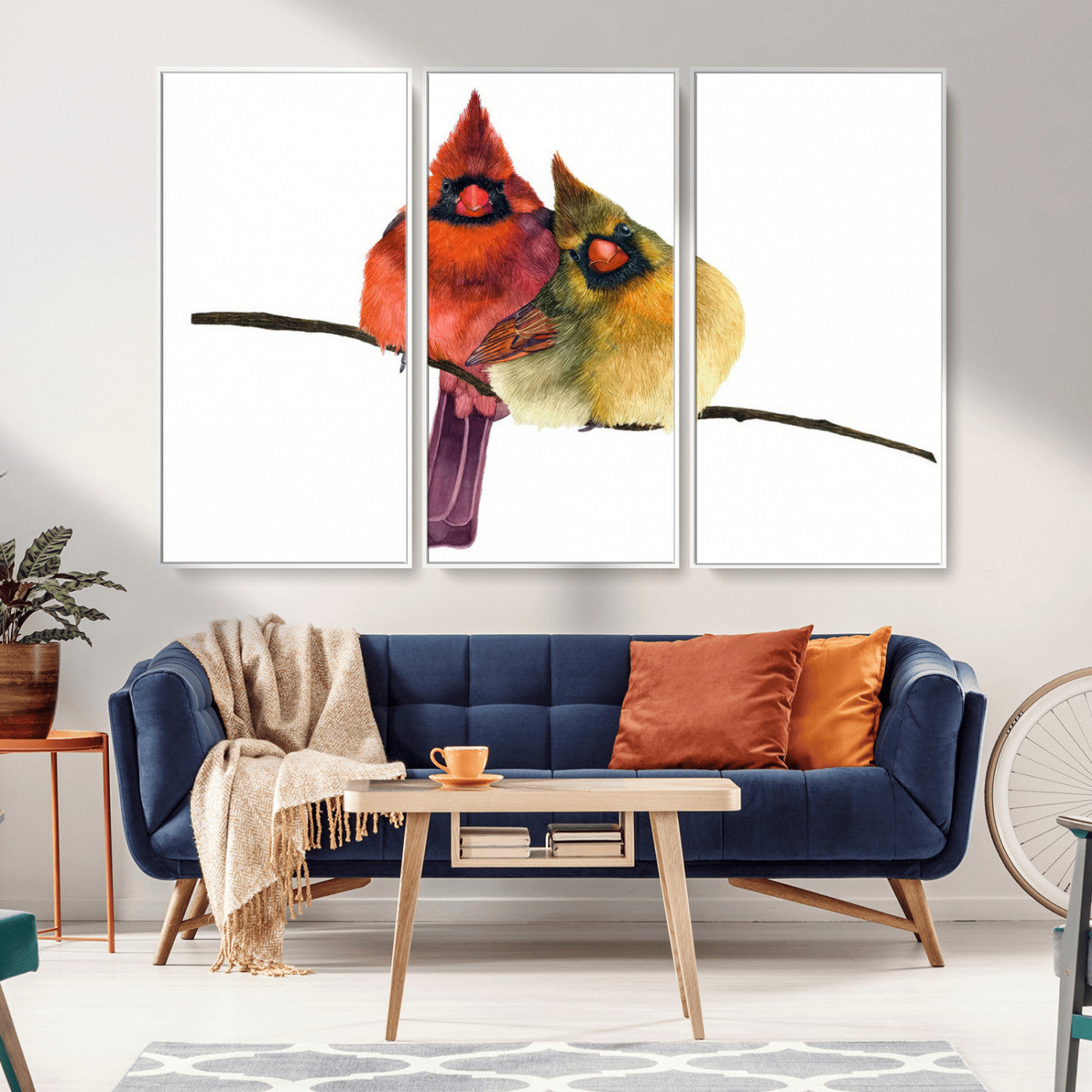 67752-MGV-FC-48X32-3P_White-Cardinal Couple Wall Art – Male and Female Cardinal Canvas Print, Romantic Bird Artwork for Nature Lovers, Living Room, Bedroom,