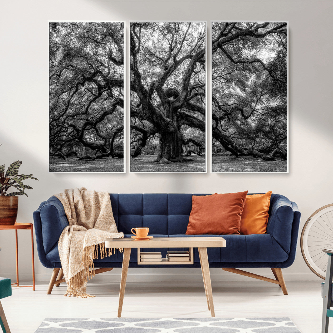 132944706-MGV-CV-36X24-Ancient Tree Wall Art – Black and White Photography Canvas Print Featuring Majestic Twisting Branches, Rustic Nature Artwork for