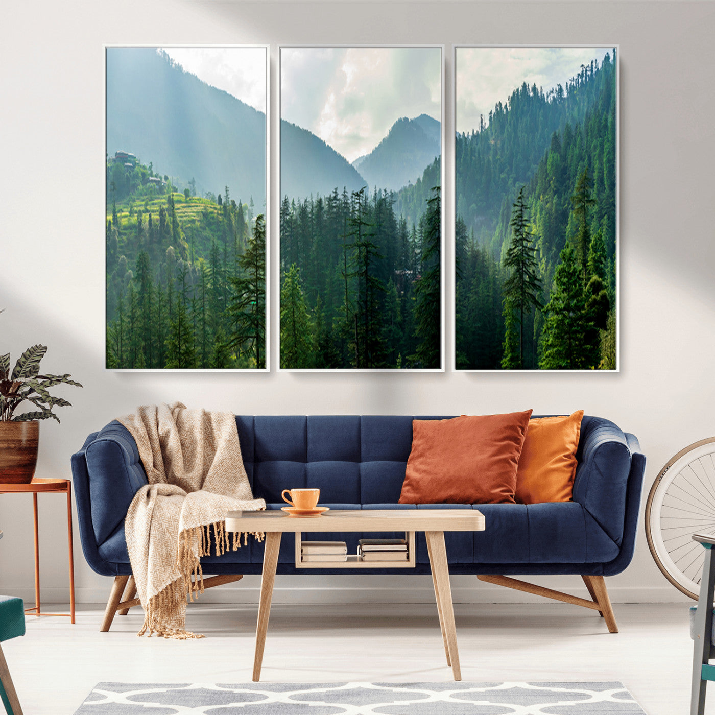 83417191-MGV-CV-36X24-Misty Mountain Forest Wall Art – Pine Tree Landscape Canvas Print, Nature Photography Panorama, Tranquil Green Forest Décor for