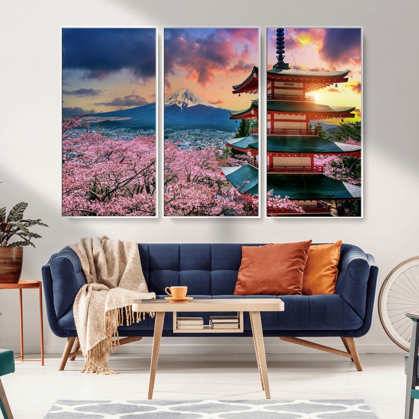 32331262-MGV-CV-36X24-Mount Fuji Japan Wall Art – Cherry Blossom Landscape Canvas Print, Chureito Pagoda Sunset Photography, Japanese Nature Travel