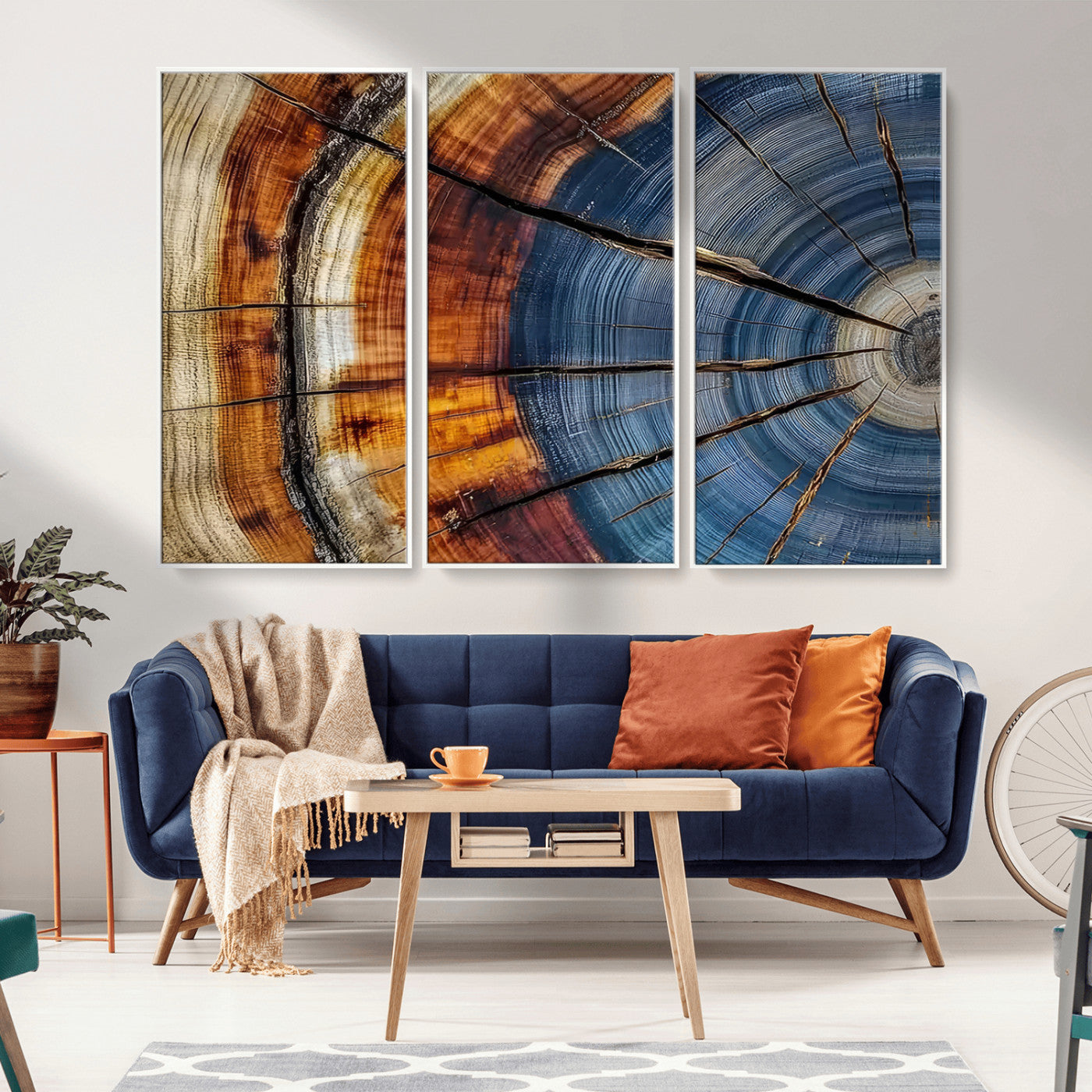 96890915-MGV-CV-36X24-Abstract Tree Ring Wall Art – Rustic Nature Canvas Print with Wood Grain Texture, Modern Earth Tone Artwork for Office, Living