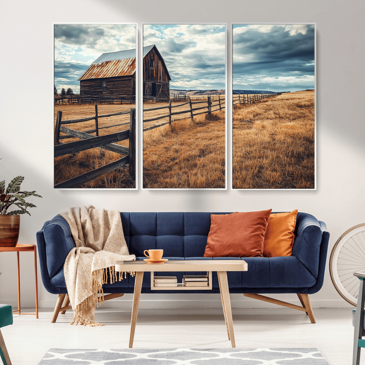 69356982-MGV-CV-36X24-Old Barn Wall Art Canvas Print, Framed Rustic Fence Art Picture Print, Wooden Farmhouse Perfect Rustic Farmhouse Decor Artwork