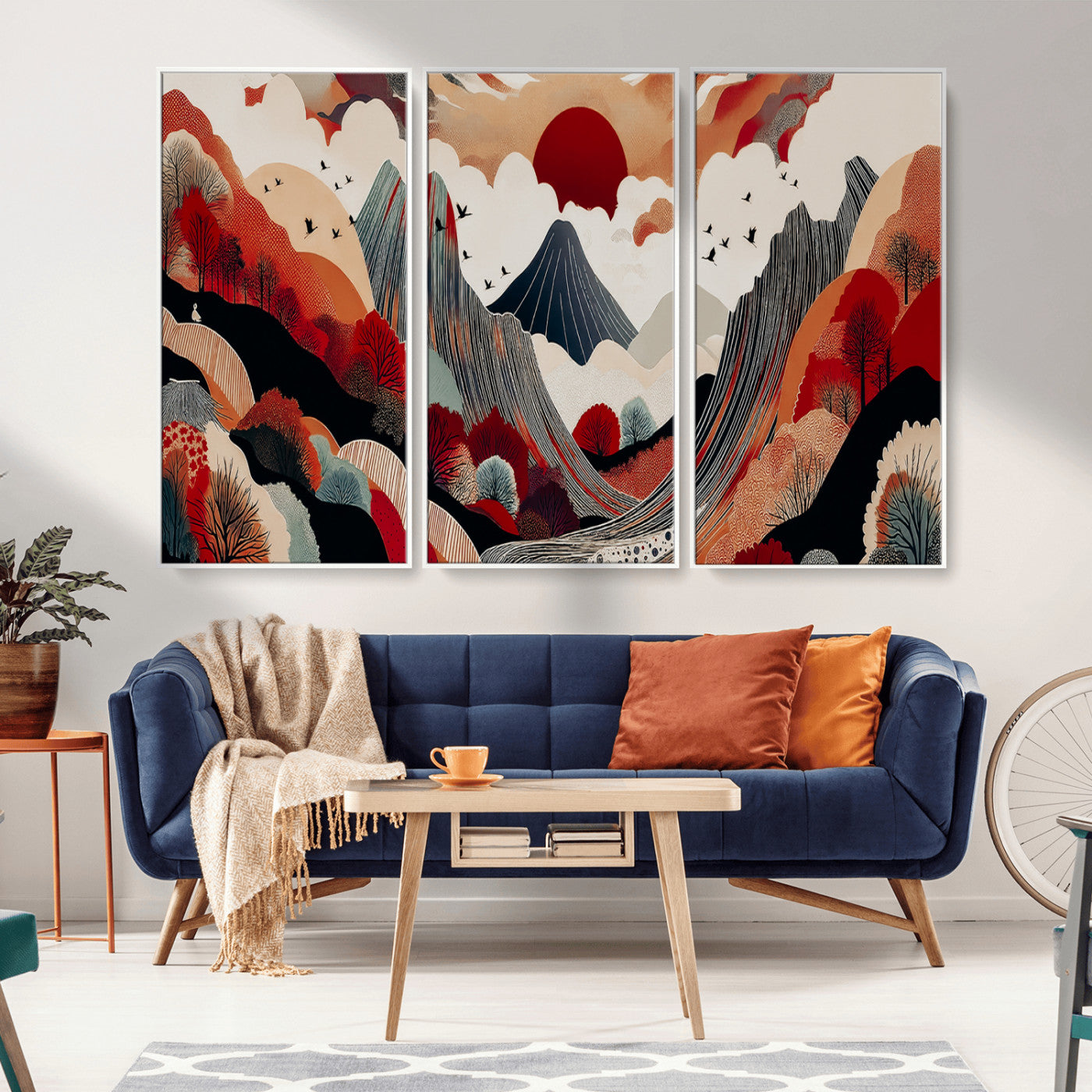 59495752-MGV-CV-36X24-Abstract Mountain Wall Art Canvas Print, Framed Vibrant Landscape Art Picture Print, Nature Drawing Perfect Contemporary