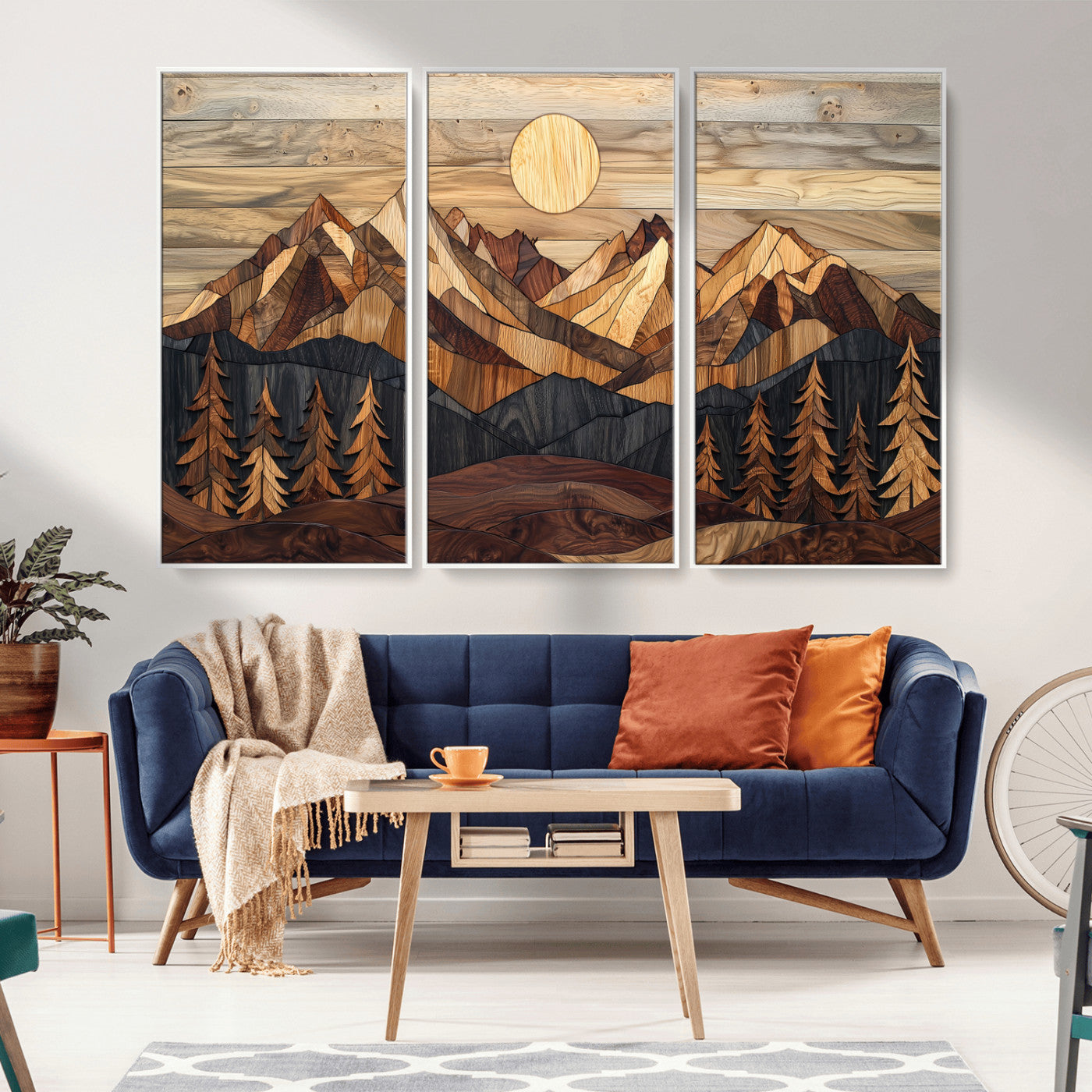 39116082-MGV-FC-48X32-3P_White-Wood Mountain Landscape Wall Art Canvas Print, Framed Sunset Hills Art Picture Print, Abstract Nature Perfect Boho Decor Artwork