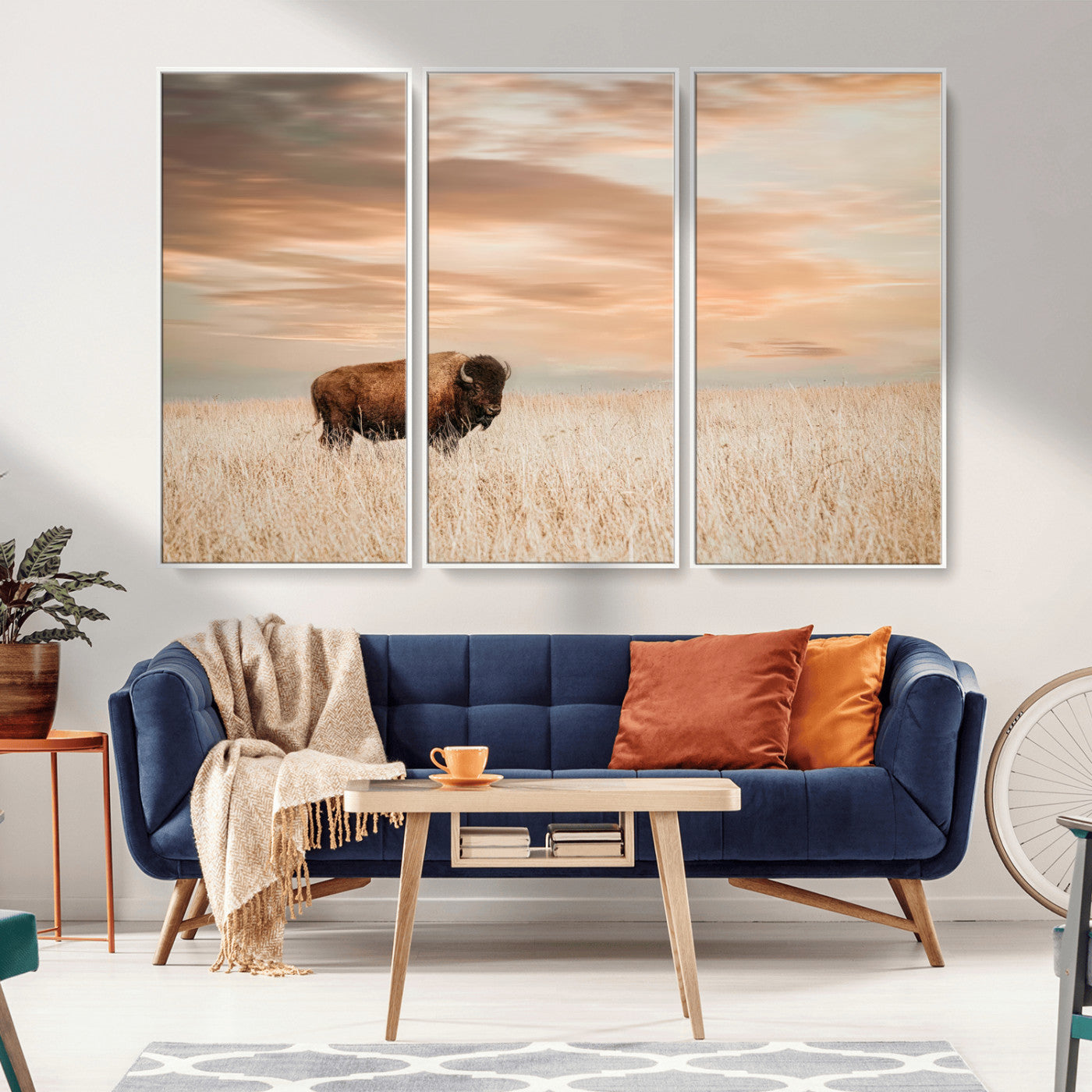 87282289-MGV-CV-36X24-Bison Wall Art Canvas Print, Framed Buffalo Art Picture Print, Western Prairie Perfect Rustic Decor Artwork