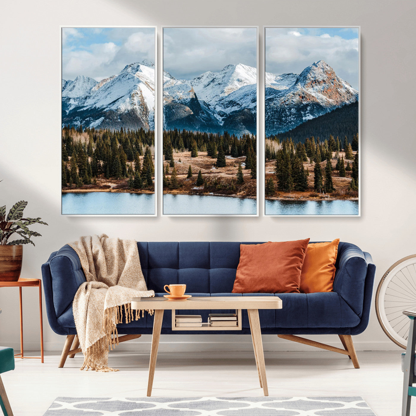 36247746-MGV-CV-36X24-Snowy Peaks Wall Art Canvas Print, Framed Alpine Lake Art Picture Print, Pine Forest Perfect Alpine Wilderness Decor Artwork