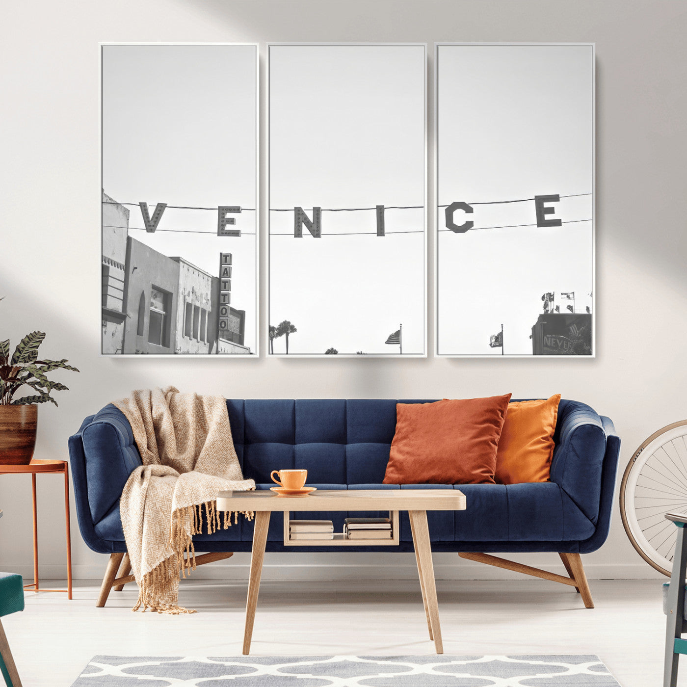68254589-MGV-FC-48X32-3P_White-Venice Sign Wall Art Canvas Print, Framed Venice Letters Art Picture Print, Los Angeles Perfect Minimalist Urban Decor Artwork