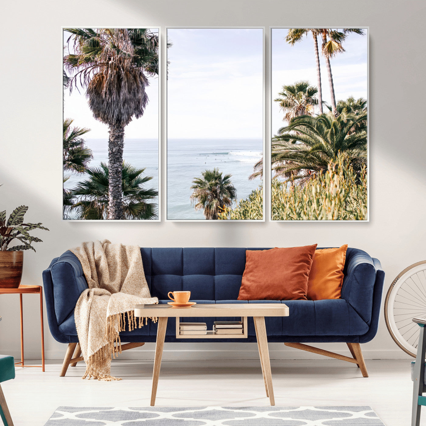 51404565-MGV-CV-36X24-Palm Trees Wall Art Canvas Print, Framed Ocean Breeze Art Picture Print, Coastal View Perfect Tropical Coastal Decor Artwork
