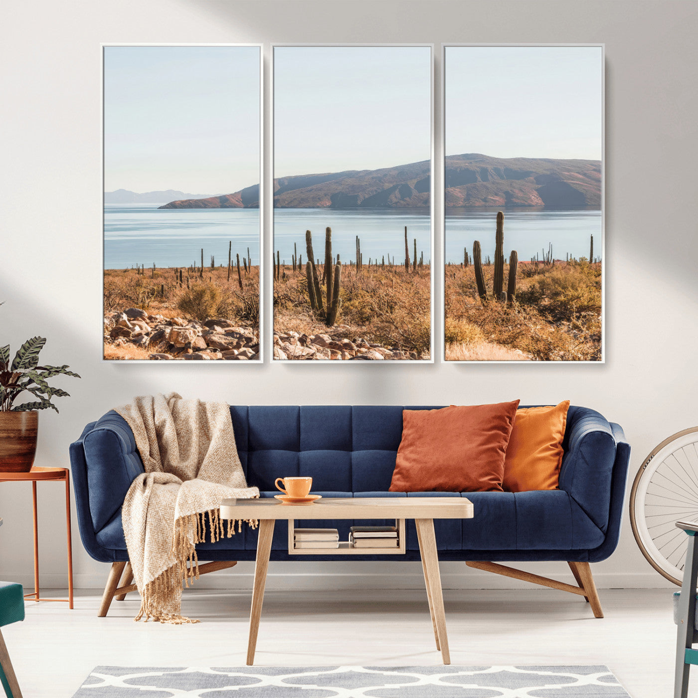 45193515-MGV-CV-36X24-Desert Cactus Wall Art Canvas Print, Framed Baja Coastline Art Picture Print, Coastal Desert Perfect Southwestern Minimalist Decor