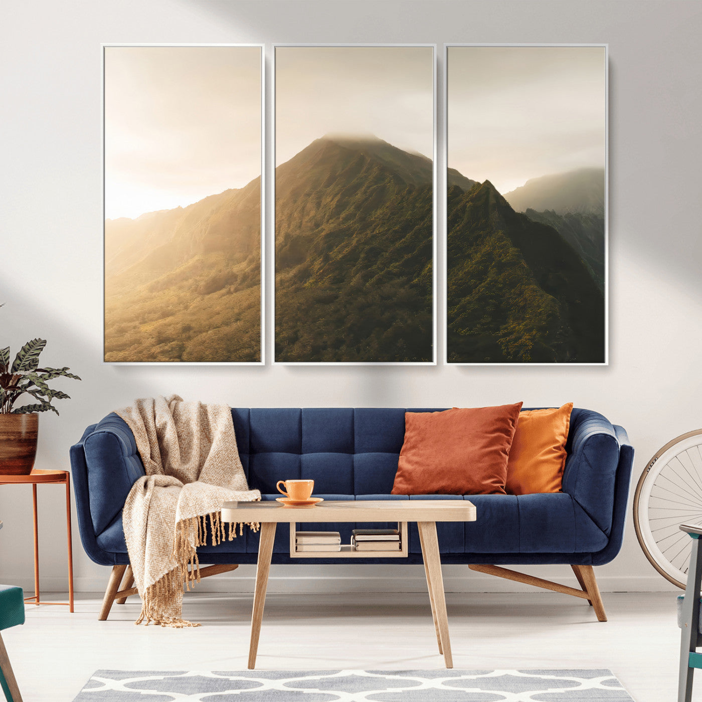 42338636-MGV-FC-48X32-3P_White-Golden Mountain Wall Art Canvas Print, Framed Misty Summit Art Picture Print, Rugged Landscape Perfect Moody Wilderness Decor