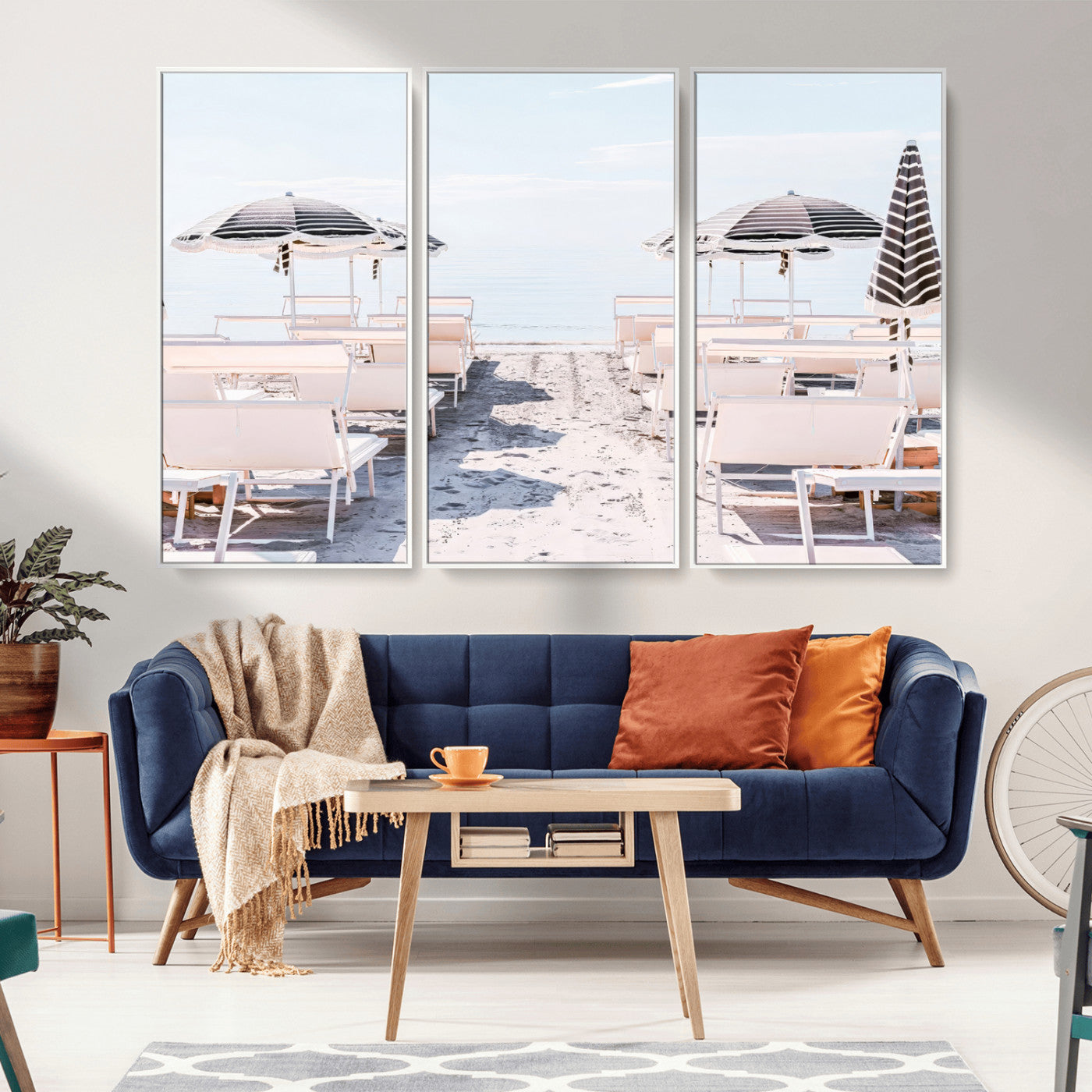 67623952-MGV-FC-48X32-3P_White-Minimalist Beach Wall Art Canvas Print, Framed Pastel Sand Art Picture Print, Beach Aesthetic Perfect Coastal Minimalist Decor