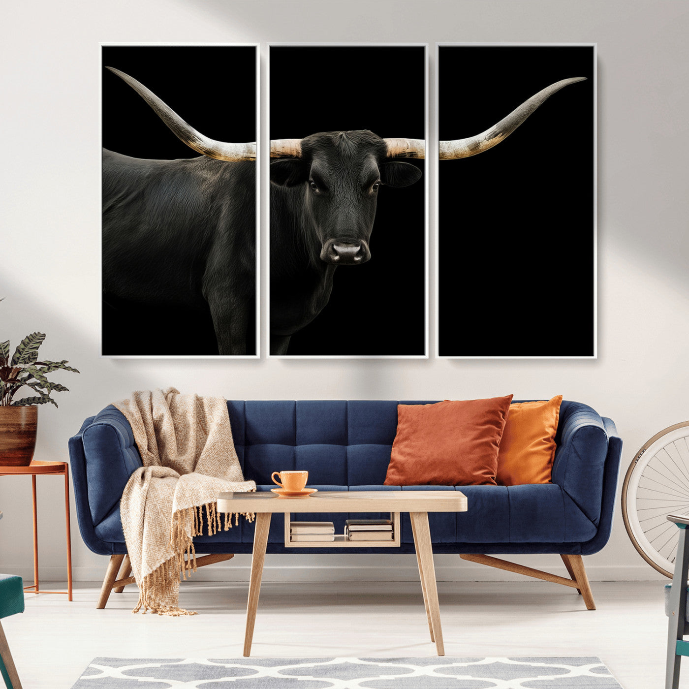99448328-MGV-CV-36X24-Longhorn Cattle Wall Art Canvas Print, Framed Texas Ranch Art Picture Print, Western Cow Perfect Farmhouse Decor Artwork