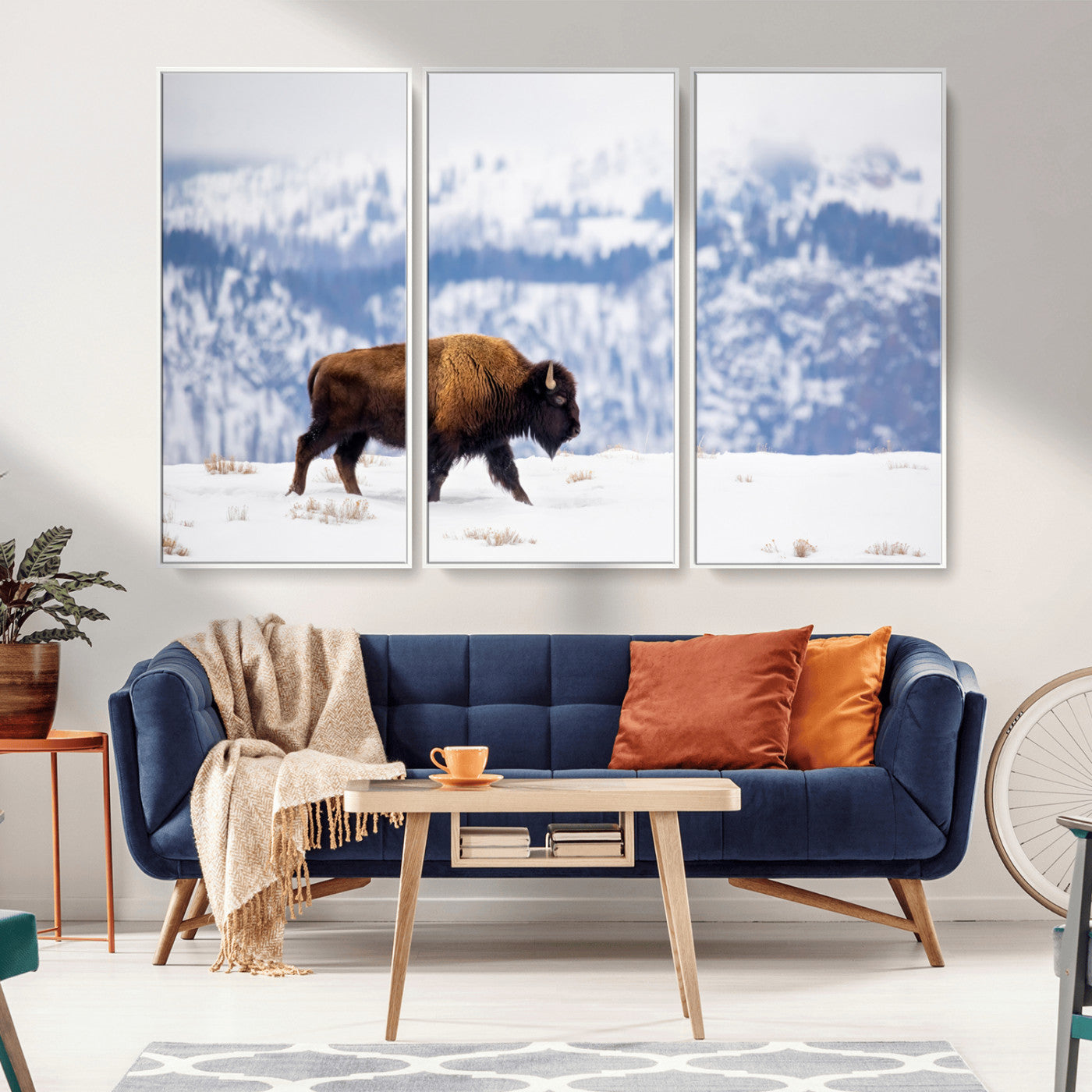 58512275-MGV-CV-36X24-Cowboy Aesthetic Wall Art Canvas Print, Framed Neutral Animal Theme Art Picture Print, Bison Ranch Style Perfect Rustic Western