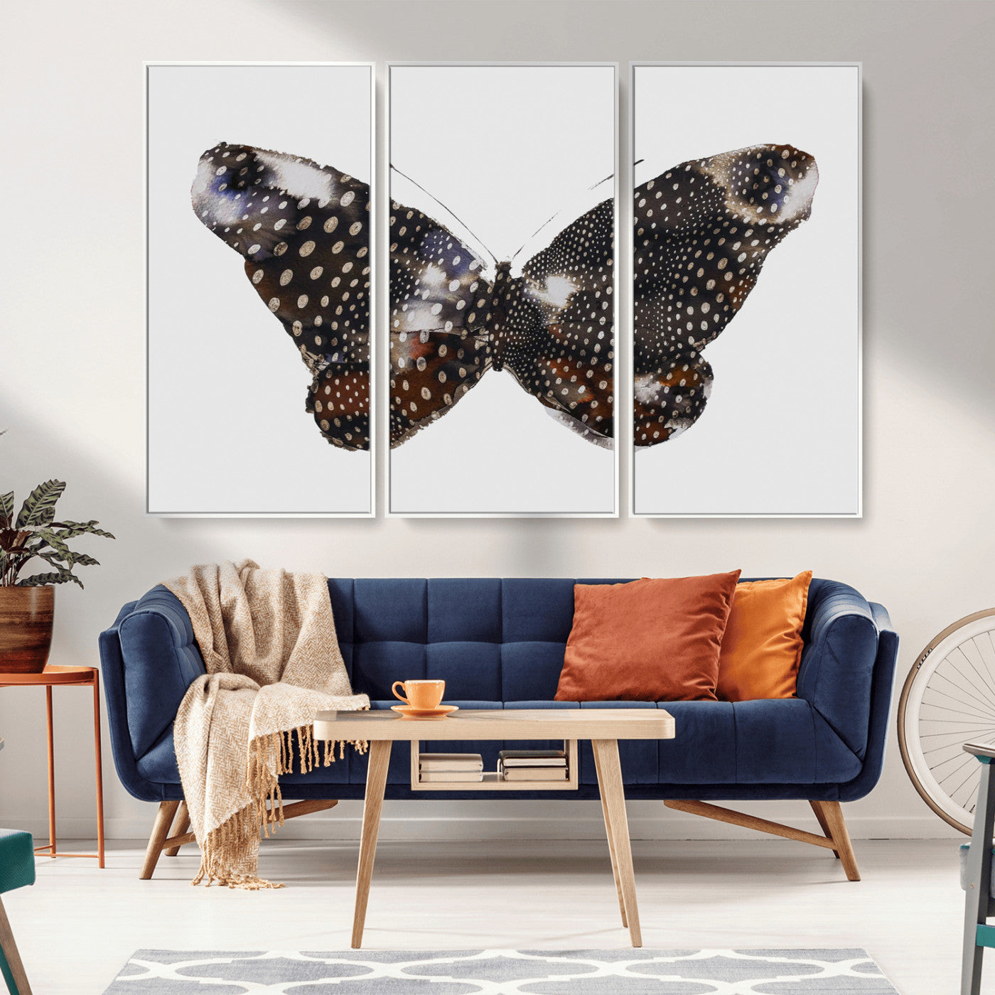 99831147-MGV-CV-36X24-Spotted Butterfly Wall Art Canvas Print, Framed Neutral Insect Theme Art Picture Print, Earthy Wing Pattern Perfect Modern Rustic
