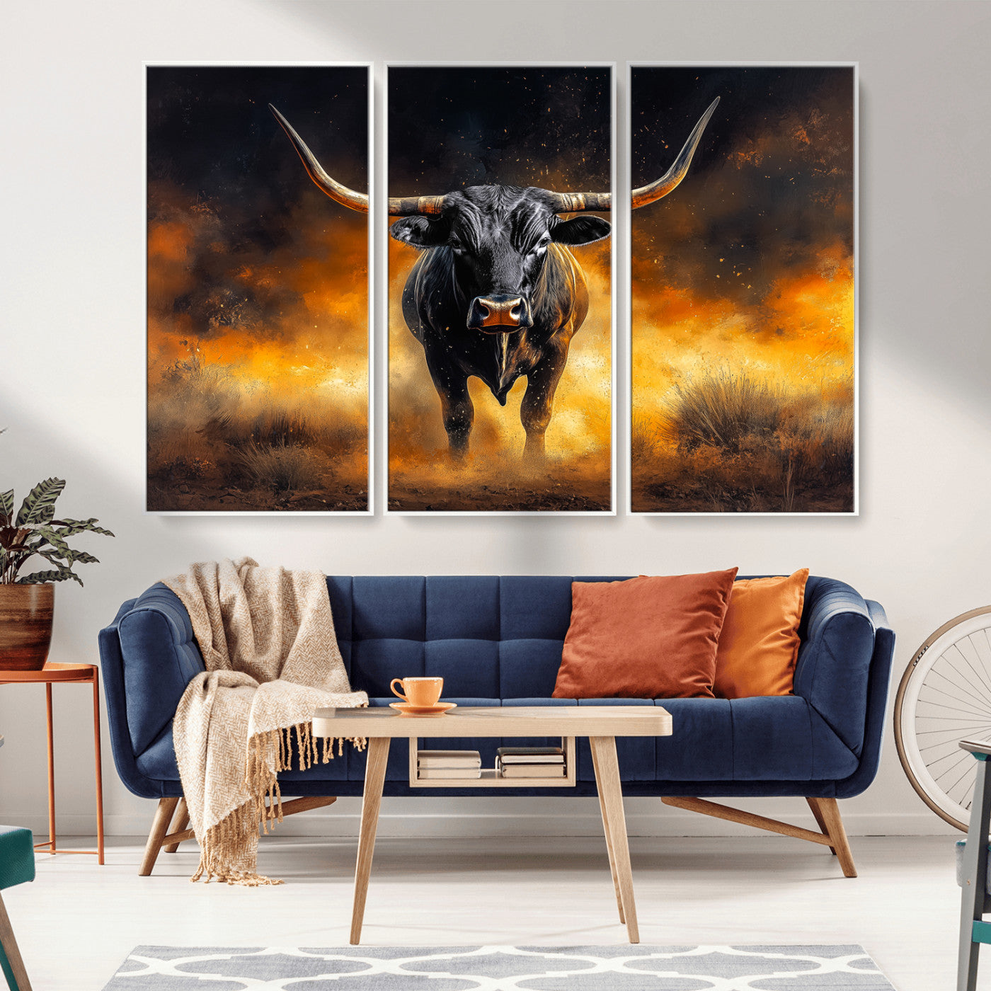 58293979-MGV-CV-36X24-Longhorn Canvas Wall Art Canvas Print, Framed Bold Bull Wall Art Art Picture Print, Western Animal Decor Perfect Western Dramatic