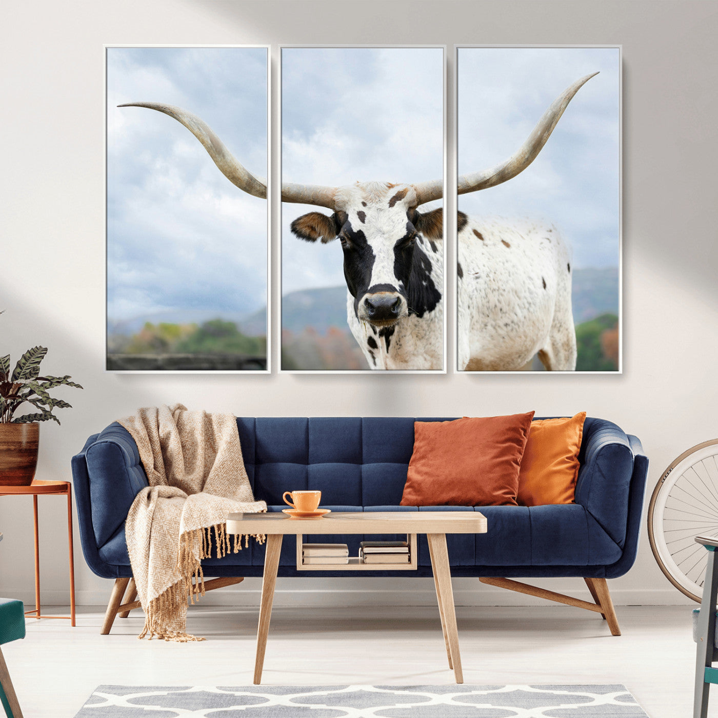 63592811-MGV-CV-36X24-Texas Longhorn Wall Art Canvas Print, Framed Western Rustic Art Picture Print, Farmhouse Decor Perfect Rustic Farmhouse Decor