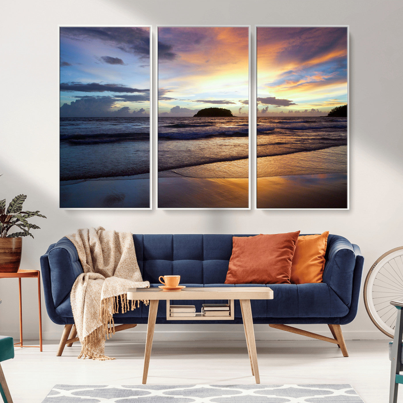 36714356-MGV-CV-36X24-Beach Sunset Wall Art Canvas Print, Framed Ocean Waves Art Picture Print, Tropical Seascape Perfect Coastal Serenity Decor Artwork