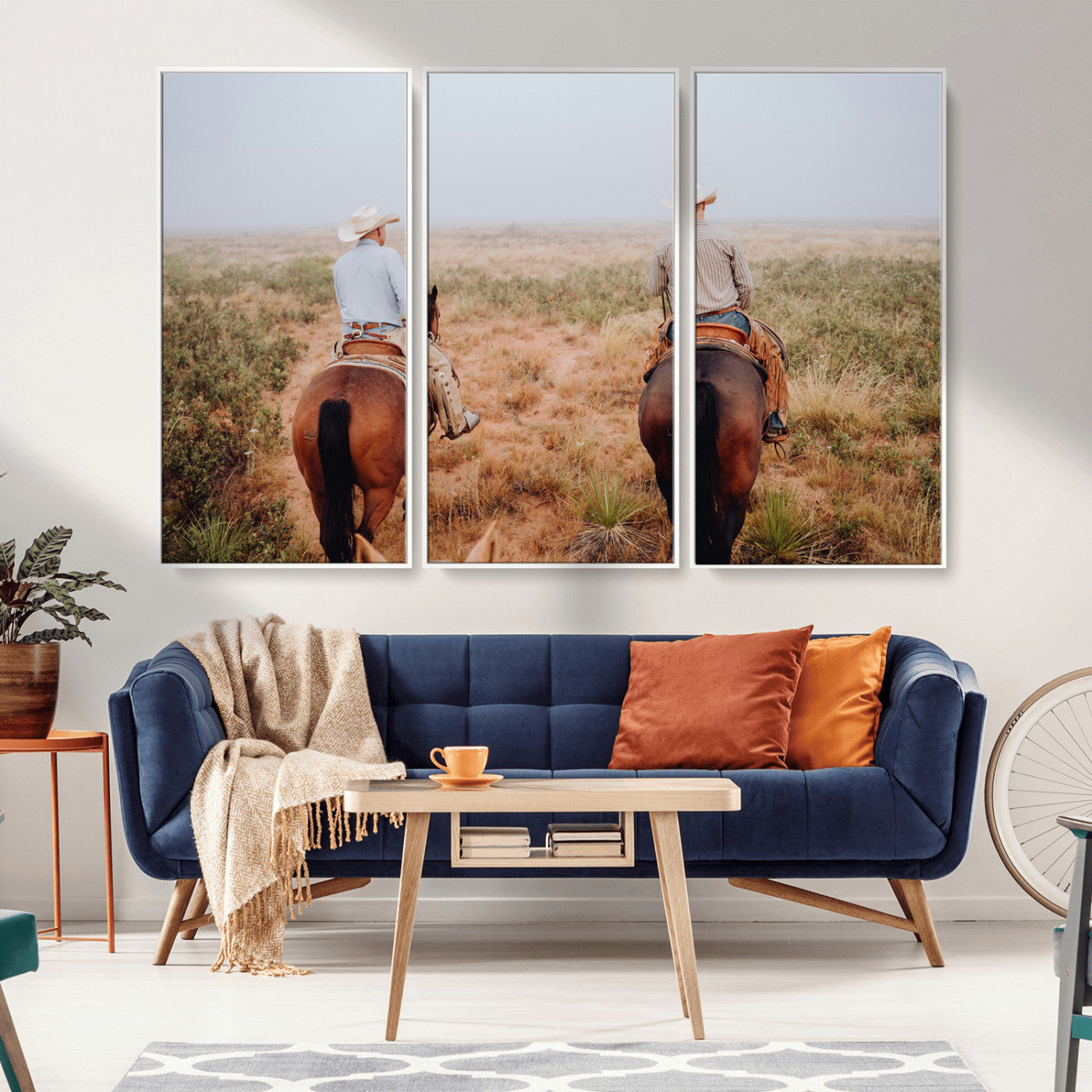 54943176-MGV-CV-36X24-Cowboy Wall Art Wall Art Canvas Print, Framed Western Canvas Art Picture Print, Rustic Ranch Scene Perfect Rustic Western Decor