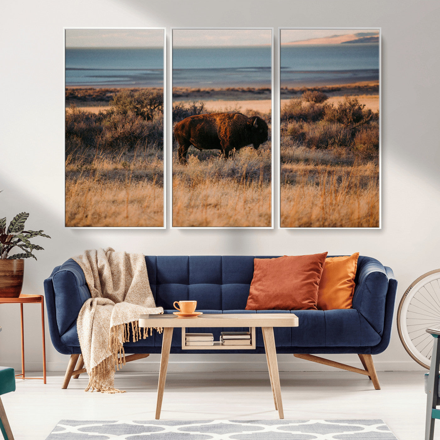 39509187-MGV-CV-36X24-Western Wildlife Wall Art Canvas Print, Framed Bison Art Picture Print, Golden Hour Perfect Western Rustic Decor Artwork