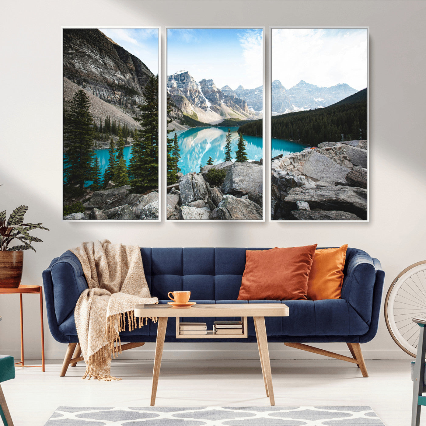 98014896-MGV-CV-36X24-Canadian Rockies Wall Art Canvas Print, Framed Mountain Landscape Art Picture Print, Turquoise Water Perfect Scandinavian
