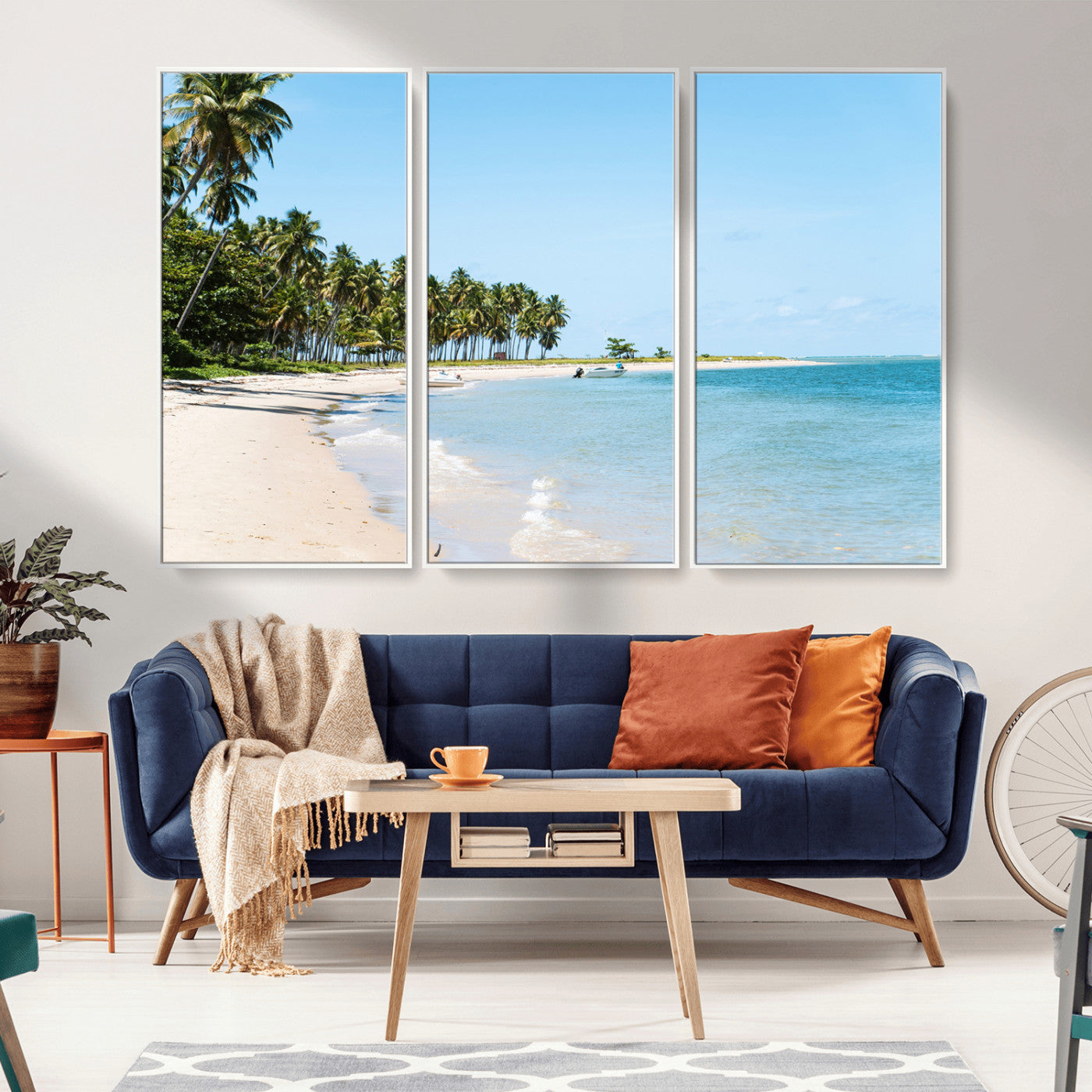 37858872-MGV-CV-36X24-Palm Tree Coast Wall Art Canvas Print, Framed Island Getaway Art Picture Print, Crystal Blue Water Perfect Tropical Coastal Decor