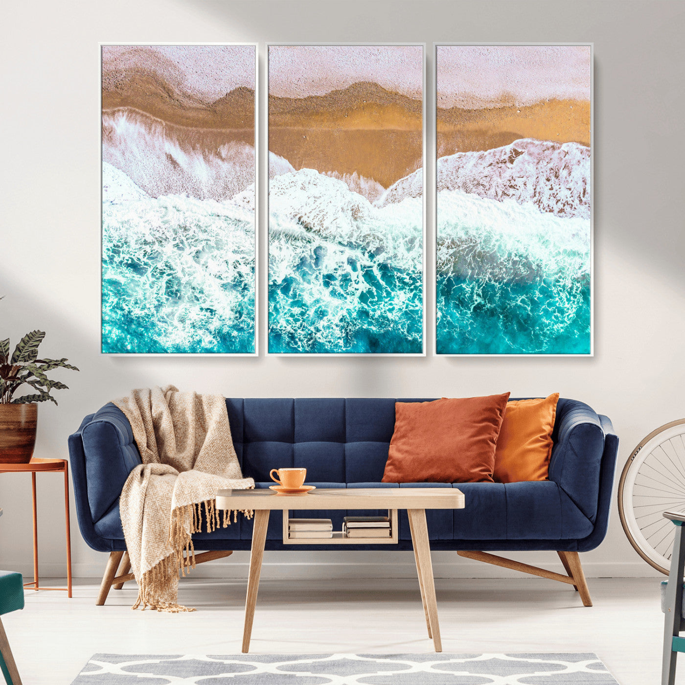 26870666-MGV-CV-36X24-Aerial Beach Wall Art Canvas Print, Framed Ocean Waves Art Picture Print, Coastal Landscape Perfect Coastal Minimalist Decor