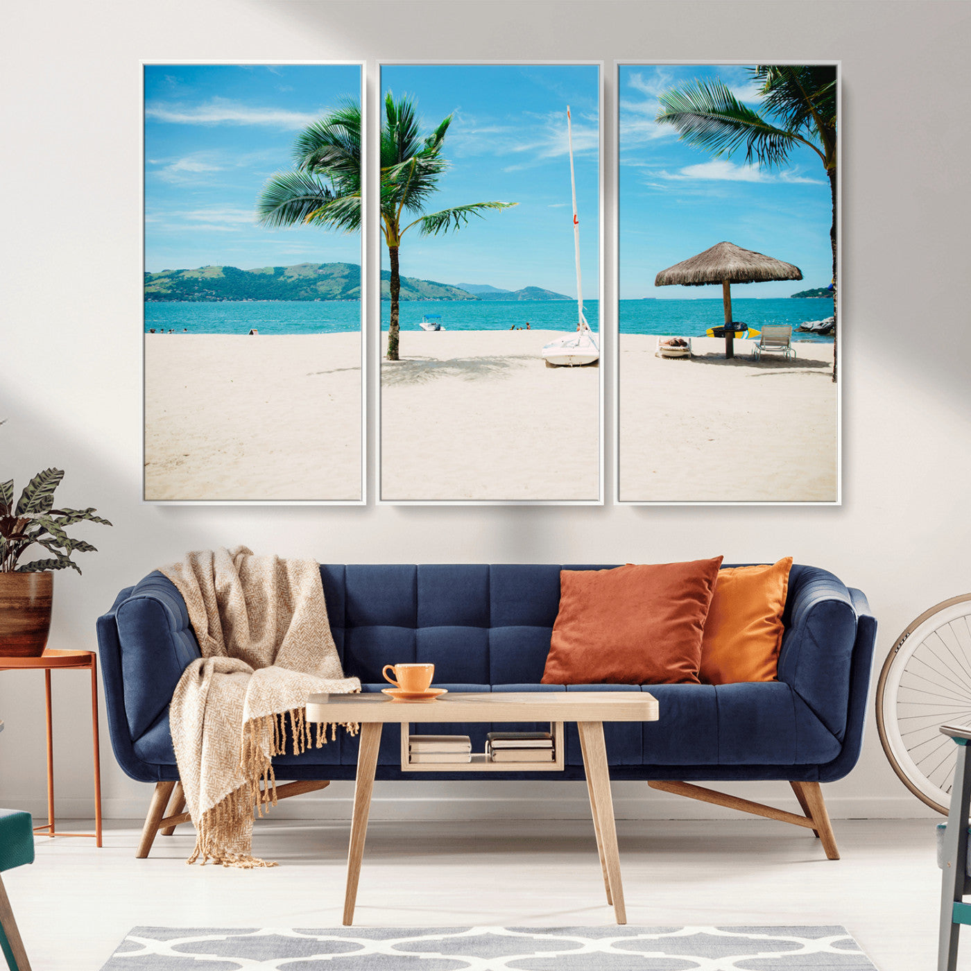 42623350-MGV-CV-36X24-Tropical Beach Wall Art Canvas Print, Framed Palm Tree Art Picture Print, Ocean View Perfect Tropical Coastal Decor Artwork