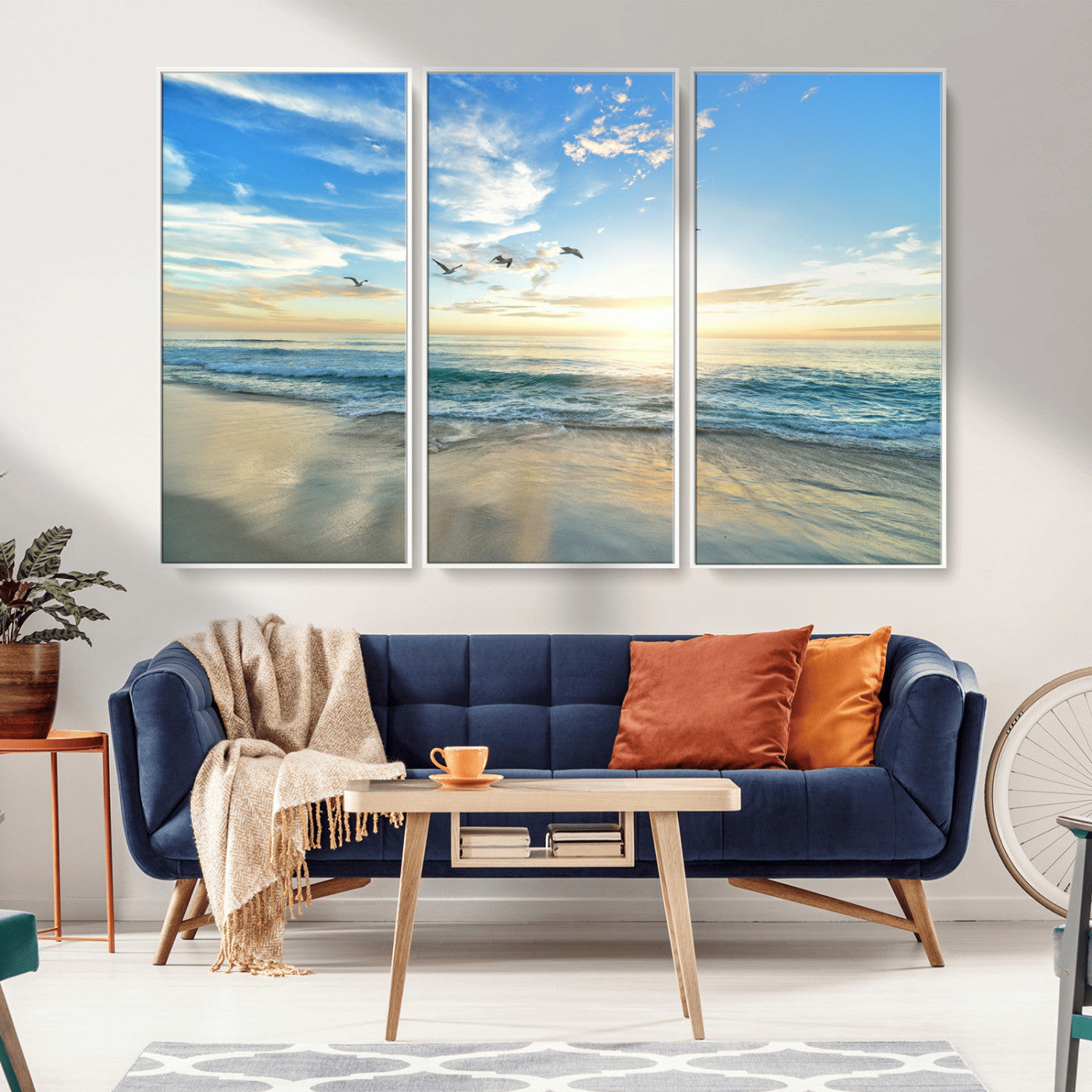 20708696-MGV-CV-36X24-Minimalist Seaside Wall Art Canvas Print, Framed Morning Glow Art Picture Print, Golden Reflections Perfect Coastal Minimalist