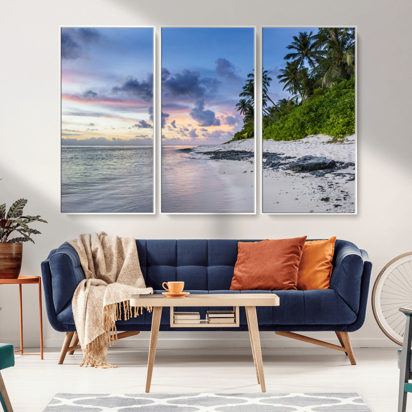 75045485-MGV-CV-36X24-Tropical Beach Wall Art Canvas Print, Framed Sunset Glow Art Picture Print, Palm Tree Coast Perfect Tropical Coastal Decor Artwork