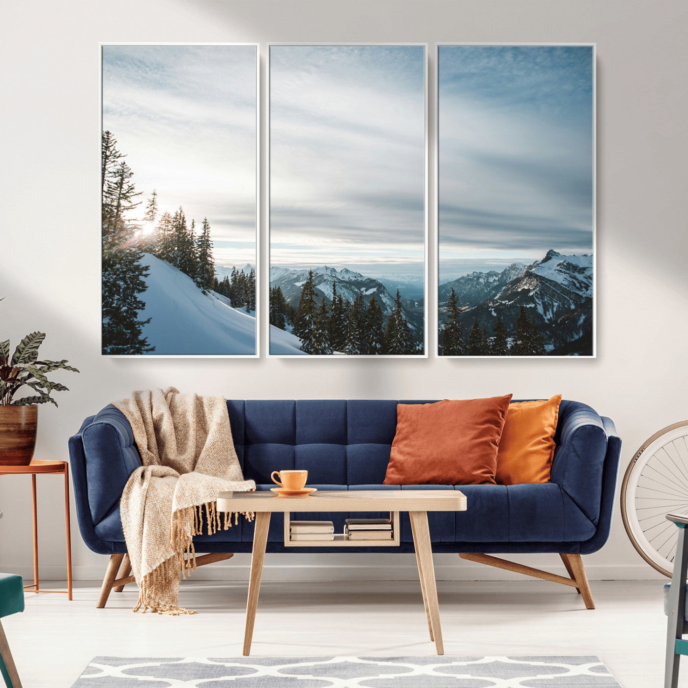 55564749-MGV-CV-36X24-Snowy Mountains Wall Art Canvas Print, Framed Alpine Landscape Art Picture Print, Frosty Peaks Perfect Nordic Minimalist Decor