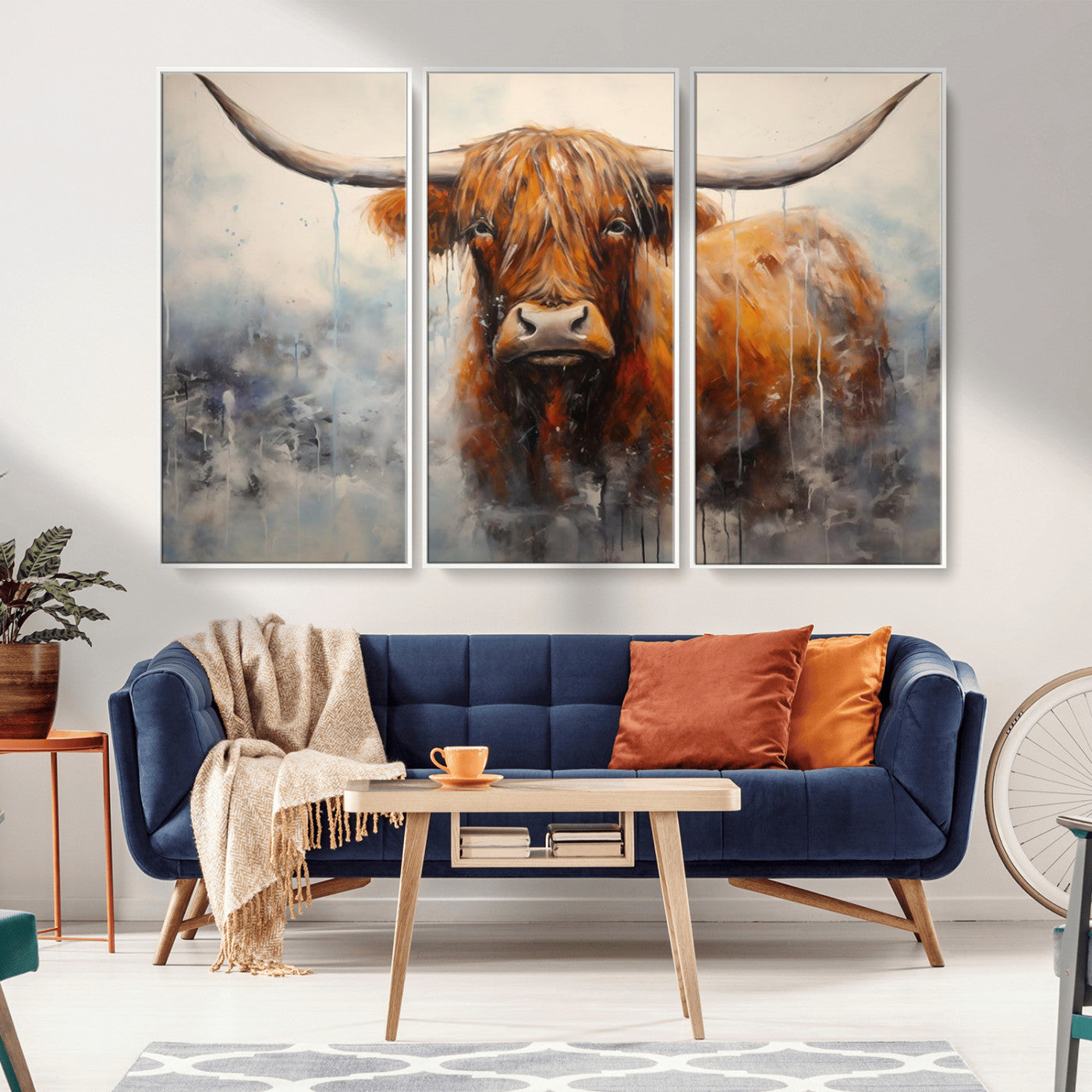 X61001-MGV-CV-36X24-Scottish Highland Wall Art Canvas Print, Framed Longhorn Art Picture Print, Western Cow Perfect Farmhouse Decor Artwork
