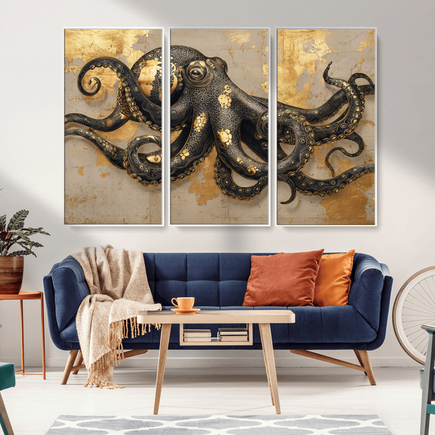 57944271-MGV-CV-36X24-Octopus Wall Art – Black and Gold Nautical Canvas Print, Modern Ocean Inspired Artwork with Elegant Detailing, Coastal Marine