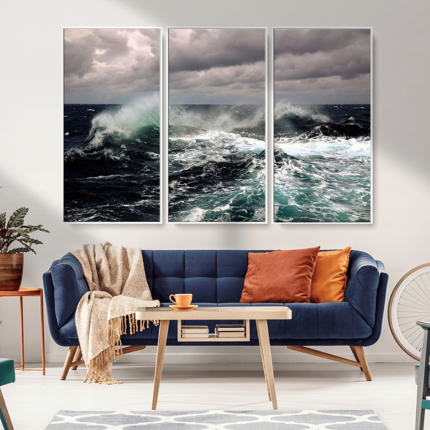 38622353-MGV-CV-36X24-Ocean Wave Wall Art – Dramatic Seascape Canvas Print with Stormy Sky and Crashing Sea, Bold Coastal Photography for Living Room,