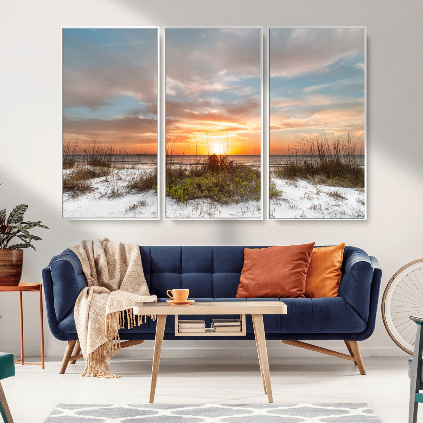 58266230-MGV-CV-36X24-Beach Sunset Wall Art – Coastal Canvas Print with Sandy Dunes, Sea Grass and Golden Sky, Serene Ocean Landscape Photography for
