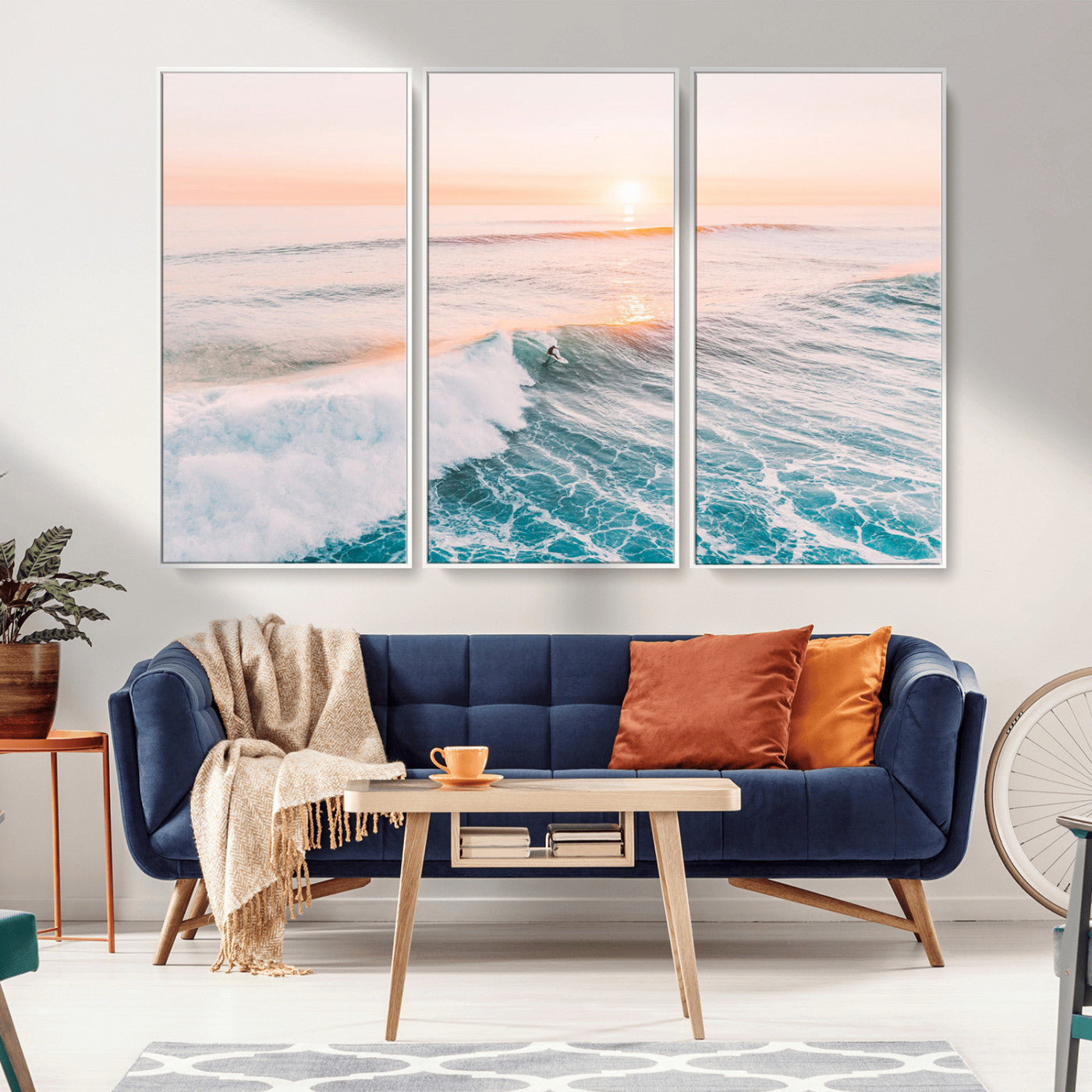 34064591-MGV-CV-36X24-Surfing Wall Art – Sunset Ocean Wave Canvas Print, Surfer Riding Sea Photography Decor for Bedroom, Living Room, Office, Coastal