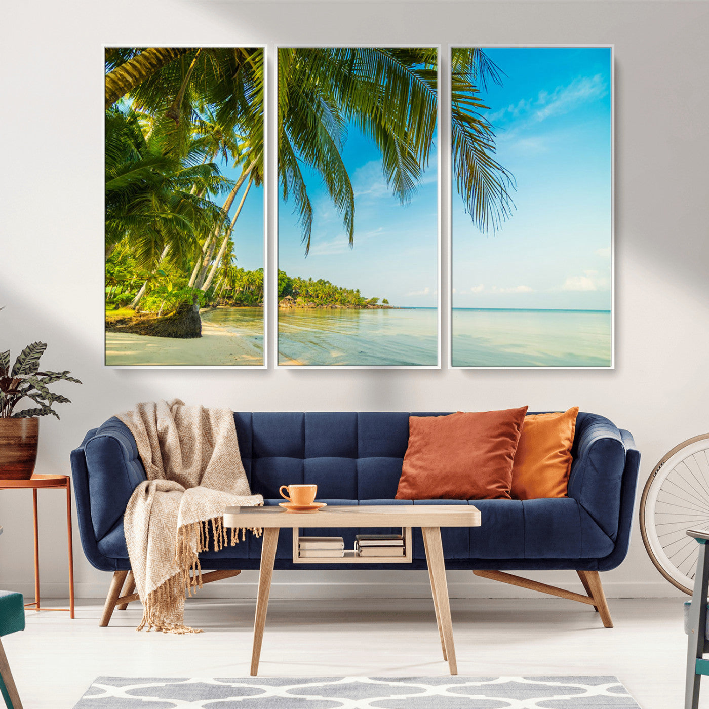 65056721-MGV-CV-36X24-Tropical Beach Wall Art – Palm Tree Coastal Photography Print, Relaxing Ocean Paradise Landscape, Island Seascape Home or Office