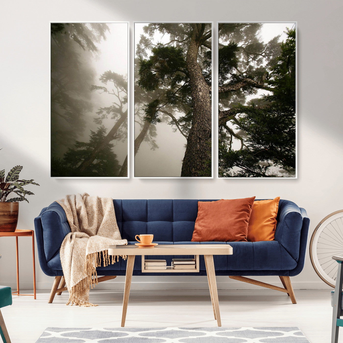 87969493-MGV-CV-36X24-Forest Wall Art – Misty Tall Trees Canvas Print, Dramatic Woodland Photography Decor for Bedroom, Living Room, Office, Cabin,