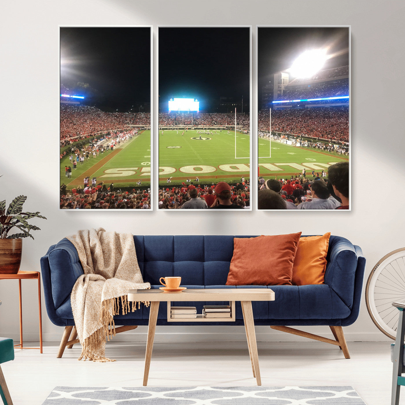 16230786-MGV-CV-36X24-Georgia Bulldogs Stadium Wall Art – Night Game Football Field Canvas Print, Panoramic Sports Decor for Home, Office, Fan Cave