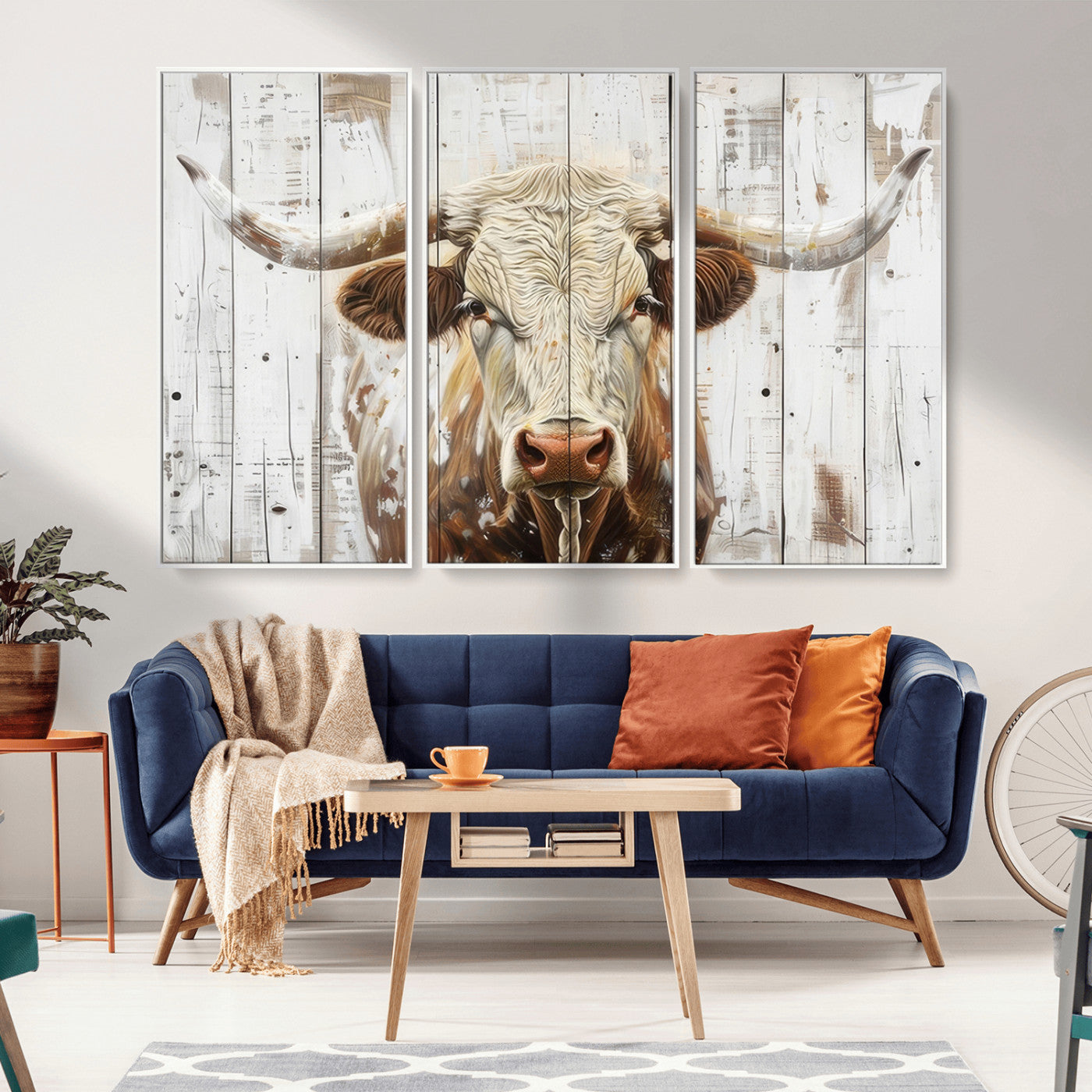 10840-MGV-CV-36X24-Texas Longhorn Wall Art Canvas Print, Framed Rustic Bull Art Picture Print, Western Cattle Perfect Rustic Western Decor Artwork
