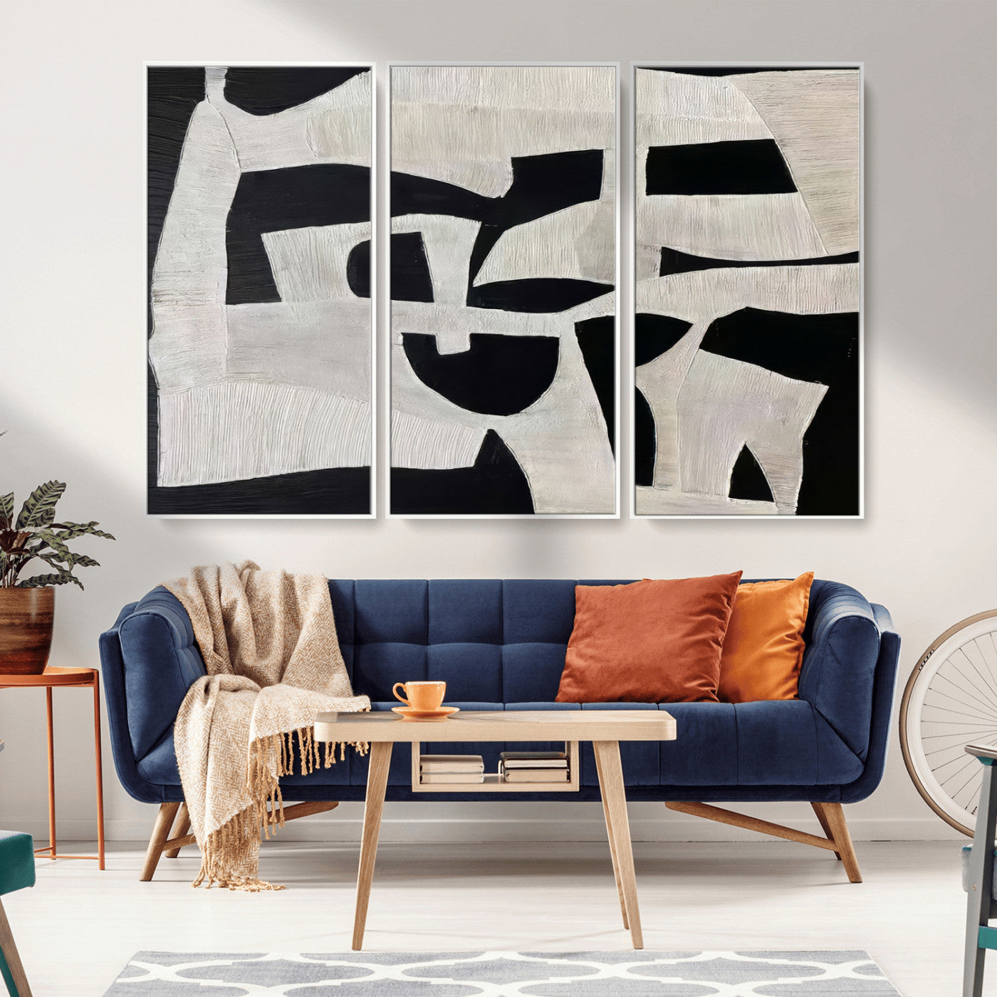 33714-MGV-CV-36X24-Monochrome Design Wall Art Canvas Print, Framed Modern Linework Art Picture Print, Textured Shapes Perfect Monochrome Modern Decor