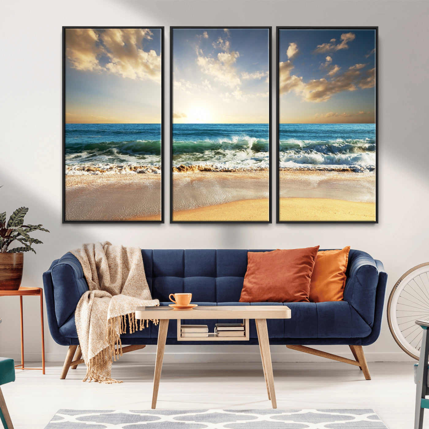 13139-MGV-CV-36X24-Sunrise Beach Wall Art – Ocean Waves and Golden Sand Canvas Print, Coastal Home Decor for Living Room, Bedroom, or Office