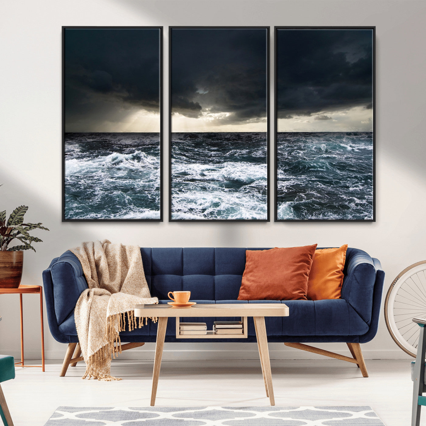 42607-MGV-CV-36X24-Stormy Ocean Wall Art – Dramatic Sea and Sky Canvas Print with Sun Rays, Moody Nature Decor for Living Room, Office, Bedroom or