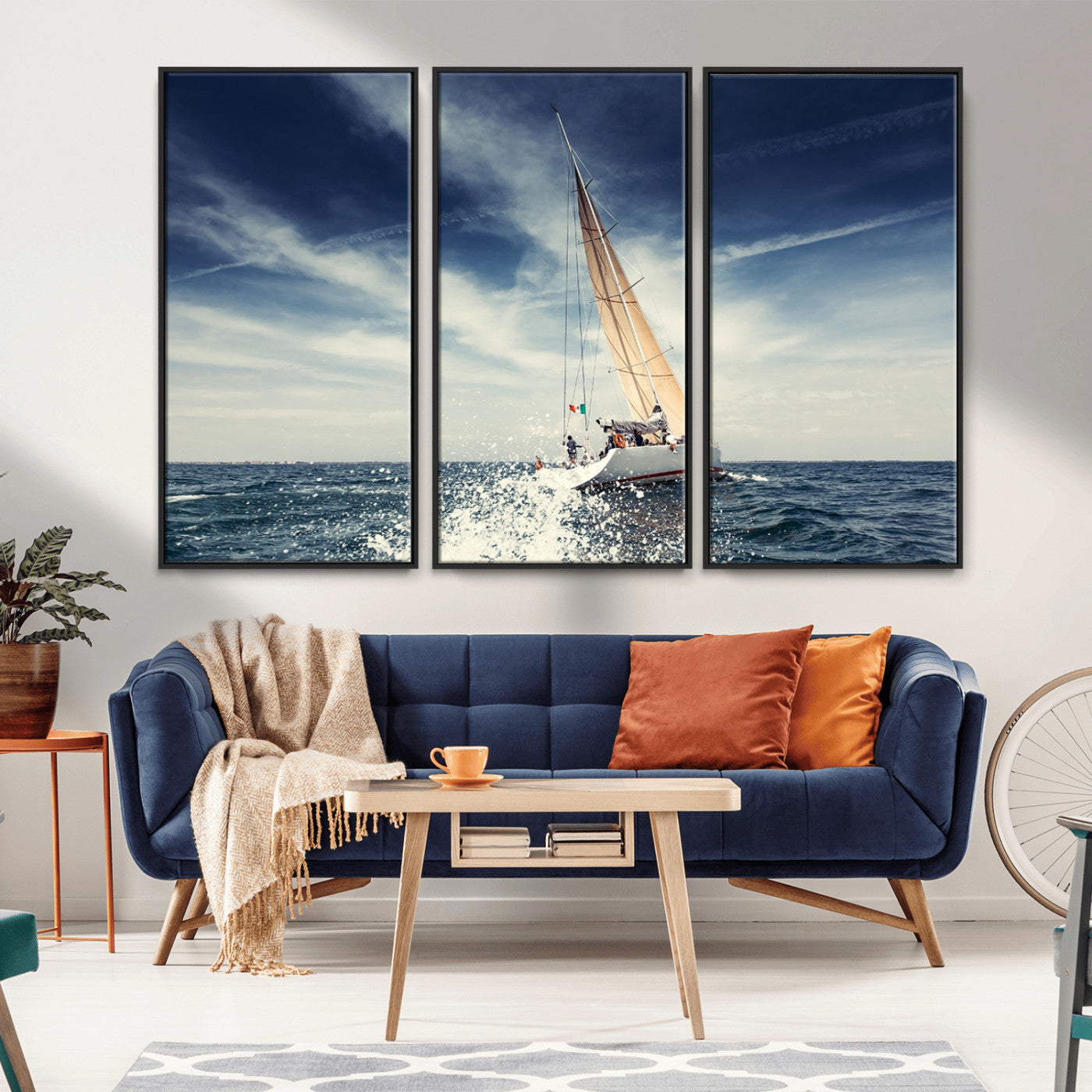 75430-MGV-CV-36X24-Sailing Boat Wall Art – Dynamic Ocean Yacht Canvas Print, Nautical Decor for Living Room, Office, Beach House or Cabin
