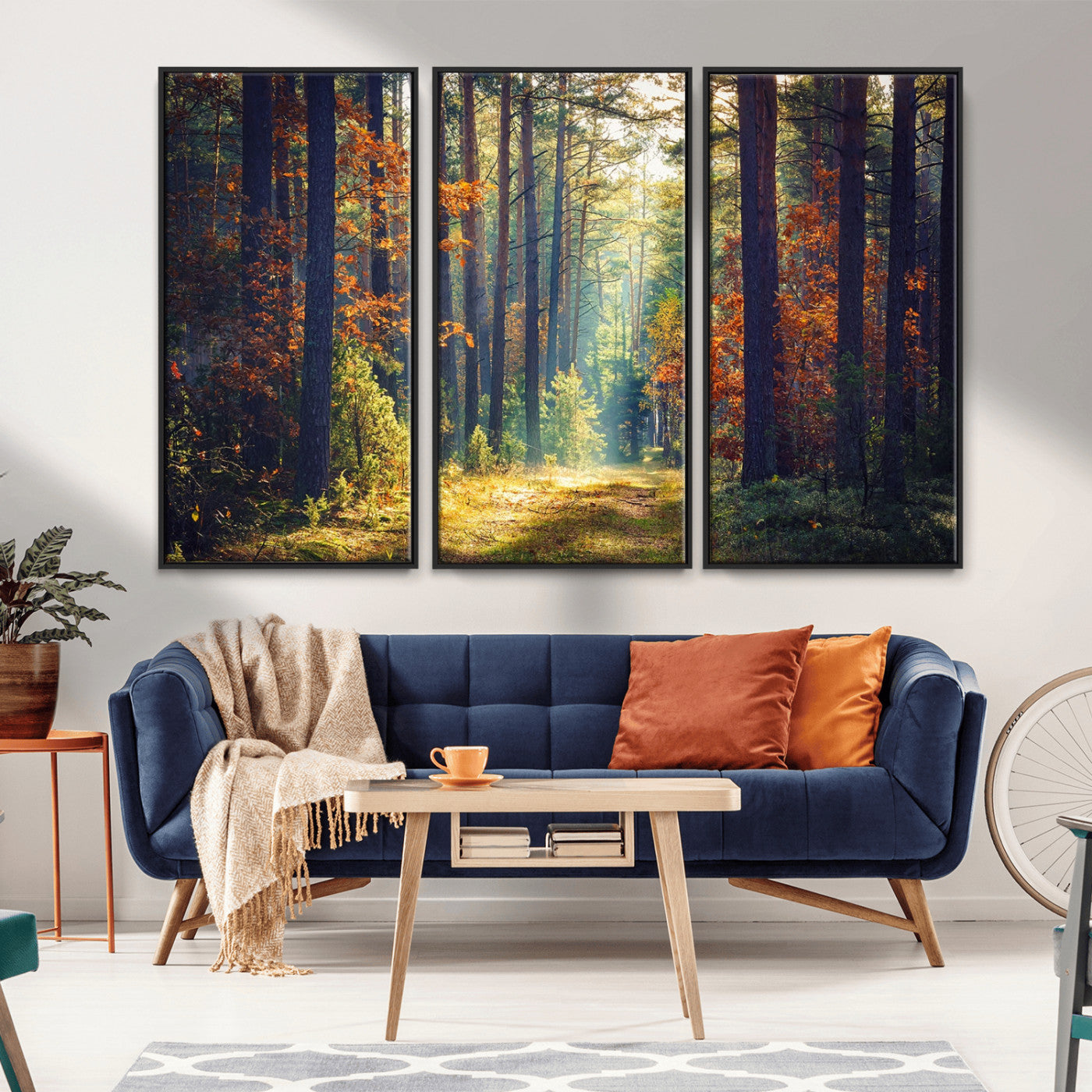 86249-MGV-CV-36X24-Sunlit Autumn Forest Path Wall Art – Peaceful Nature Scene with Fall Foliage, Calming Woods Decor for Home or Office