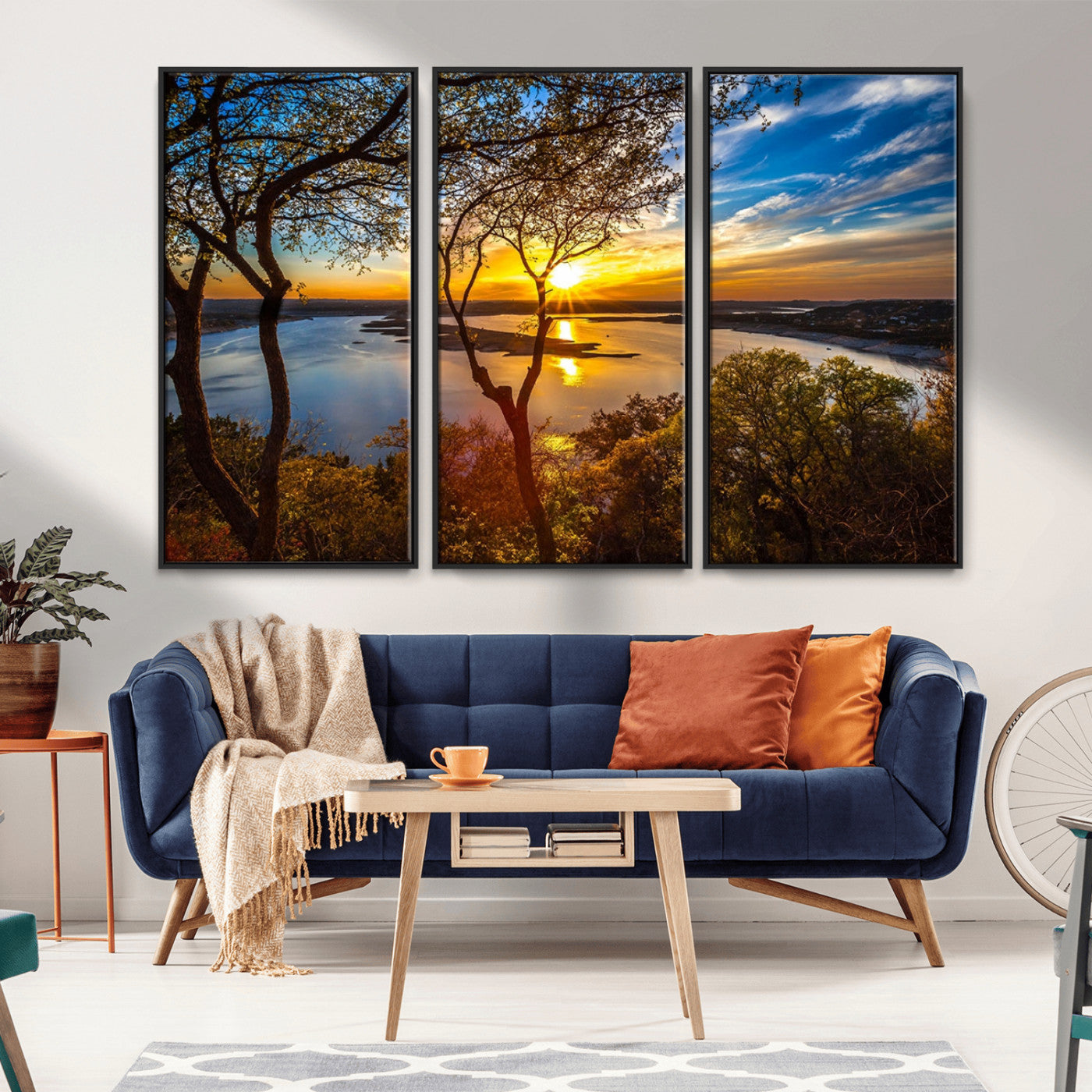 71863-MGV-FC-48X32-3P_Black-Lake Sunset Wall Art – Scenic Nature Canvas Print with Trees and Golden Sky, Serene Landscape Decor for Living Room, Bedroom or
